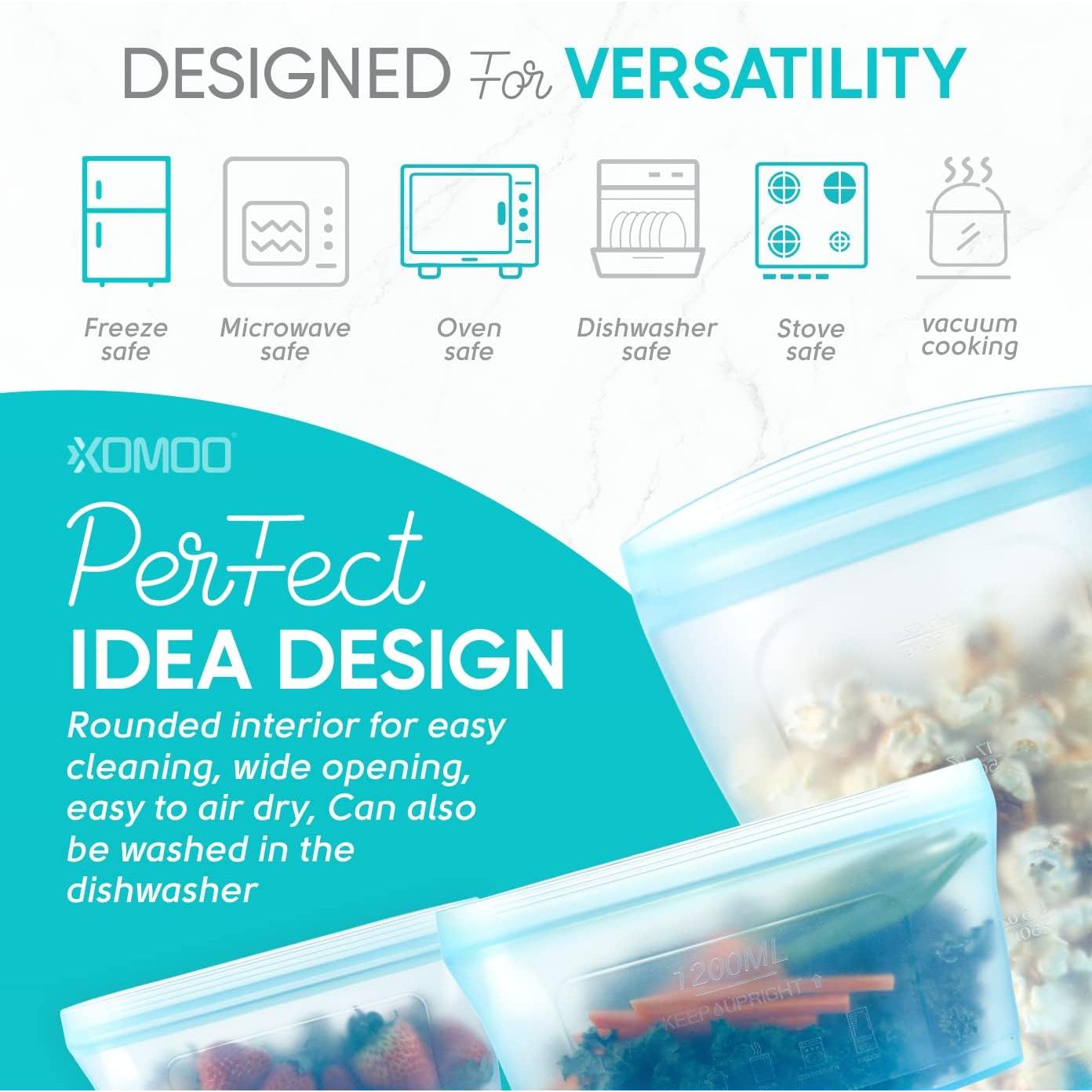 Bolsa de Silicona Reutilizable Xomoo 6 Pcs 600ml Azul