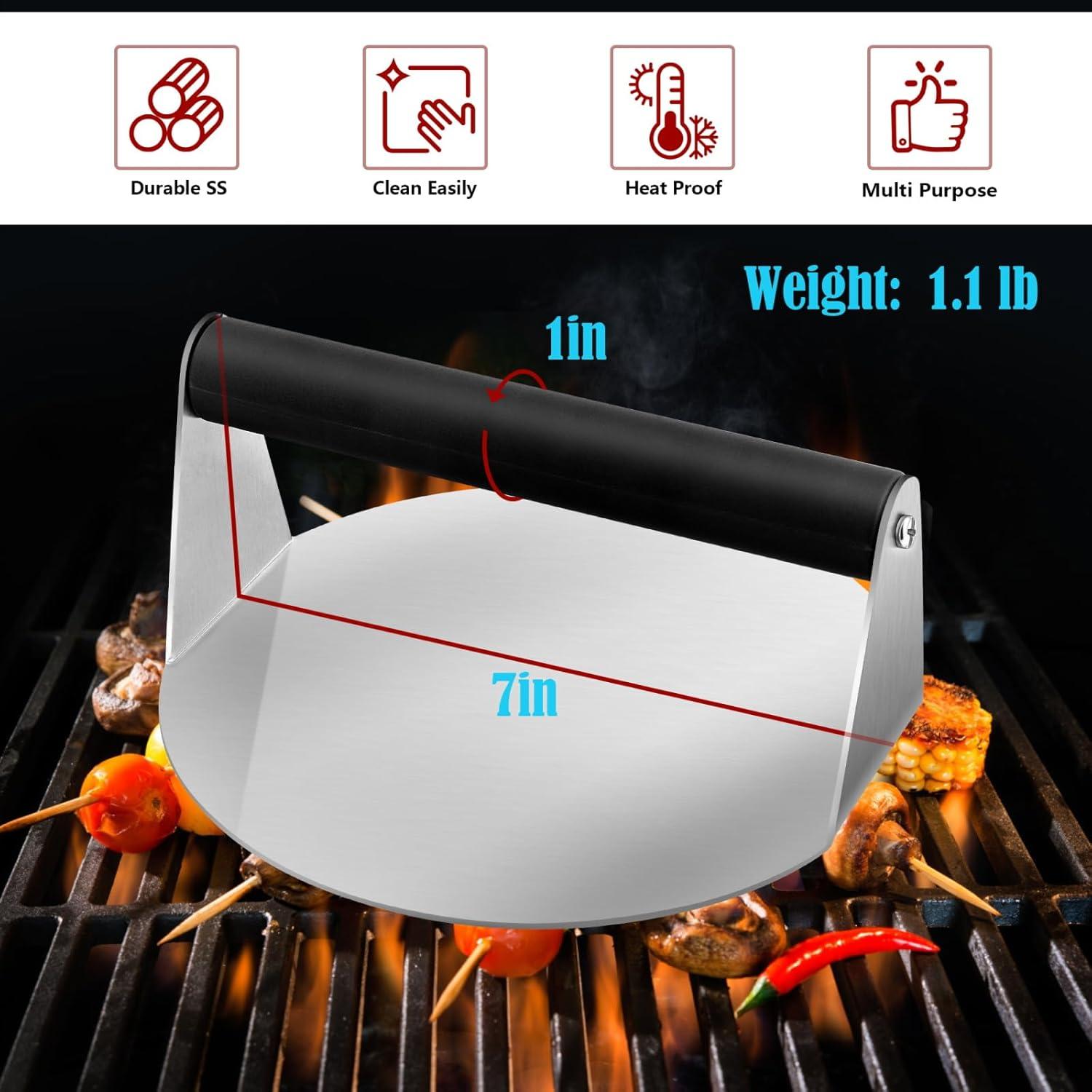 Prensa para Hamburguesas HaSteeL Acero Inoxidable 2 Pcs 17.78 cm