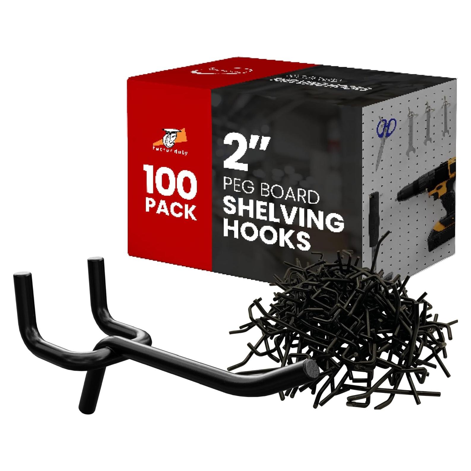 Ganchos para Tablero de Clavos FactorDuty 5.08 cm 100 Pzas Negro