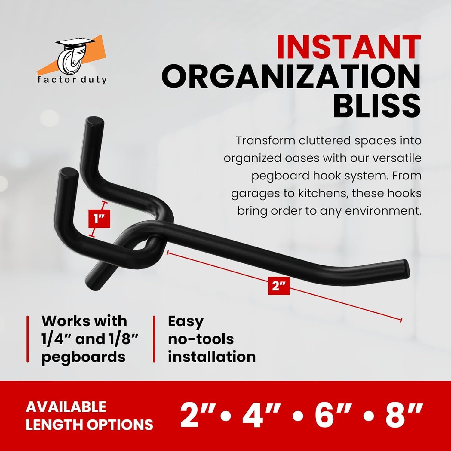 Ganchos para Tablero de Clavos FactorDuty 5.08 cm 100 Pzas Negro