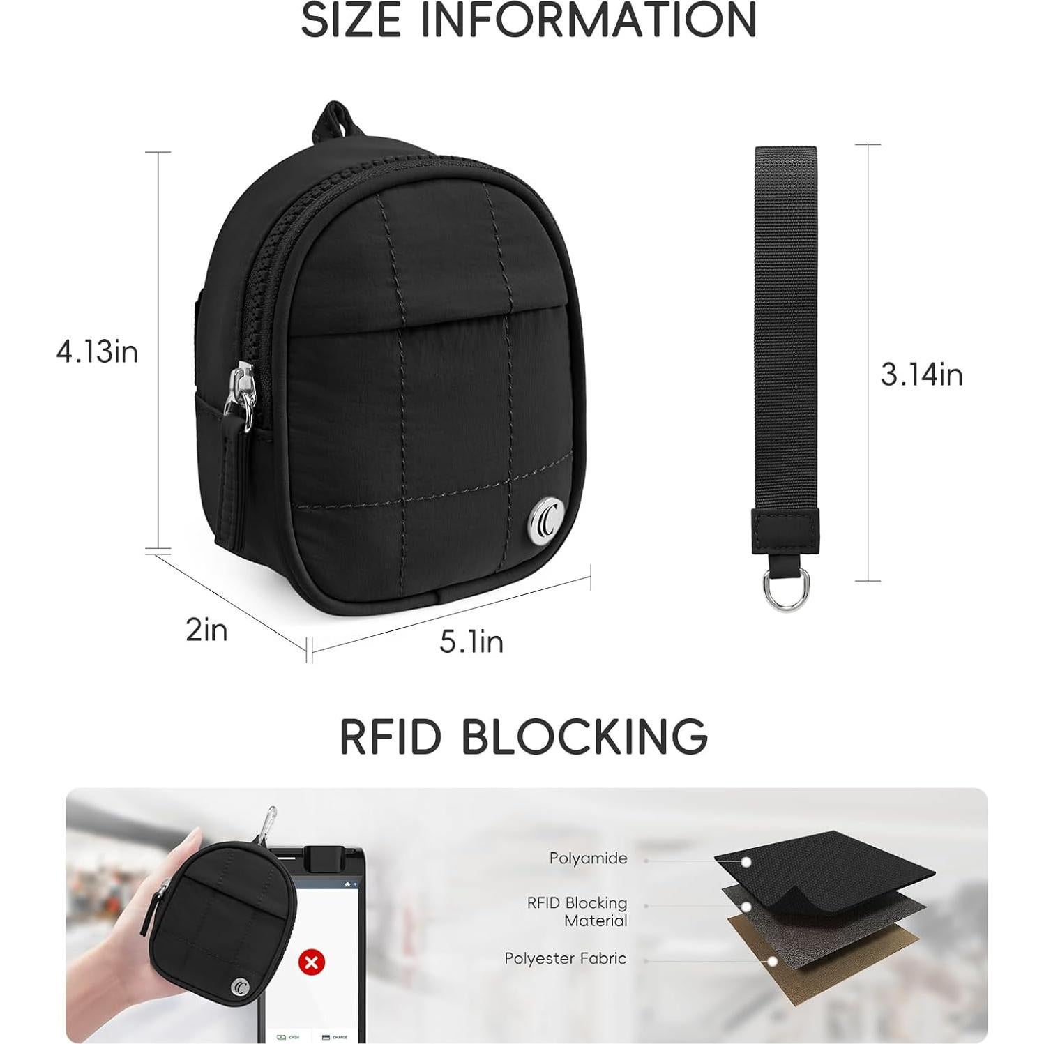 CLUCI Mini Backpack Keychain Wallet Small Change Quilted Coin Purse Cute Puffer Wristlet Pouch with 3 RFID Card Slots