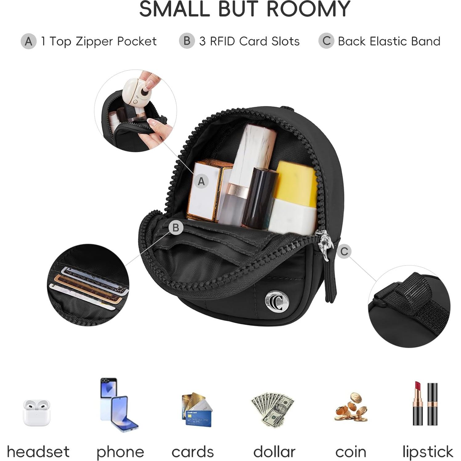 CLUCI Mini Backpack Keychain Wallet Small Change Quilted Coin Purse Cute Puffer Wristlet Pouch with 3 RFID Card Slots