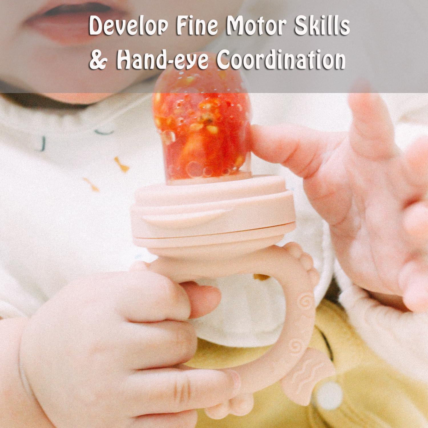 Ginbear Baby Fruit Food Feeder & Popsicle Molds Combo (Set of 2), Silicone Teething Feeders with Freezer Tray for Infants 4 Months+ (Dark Sage/Ivory)