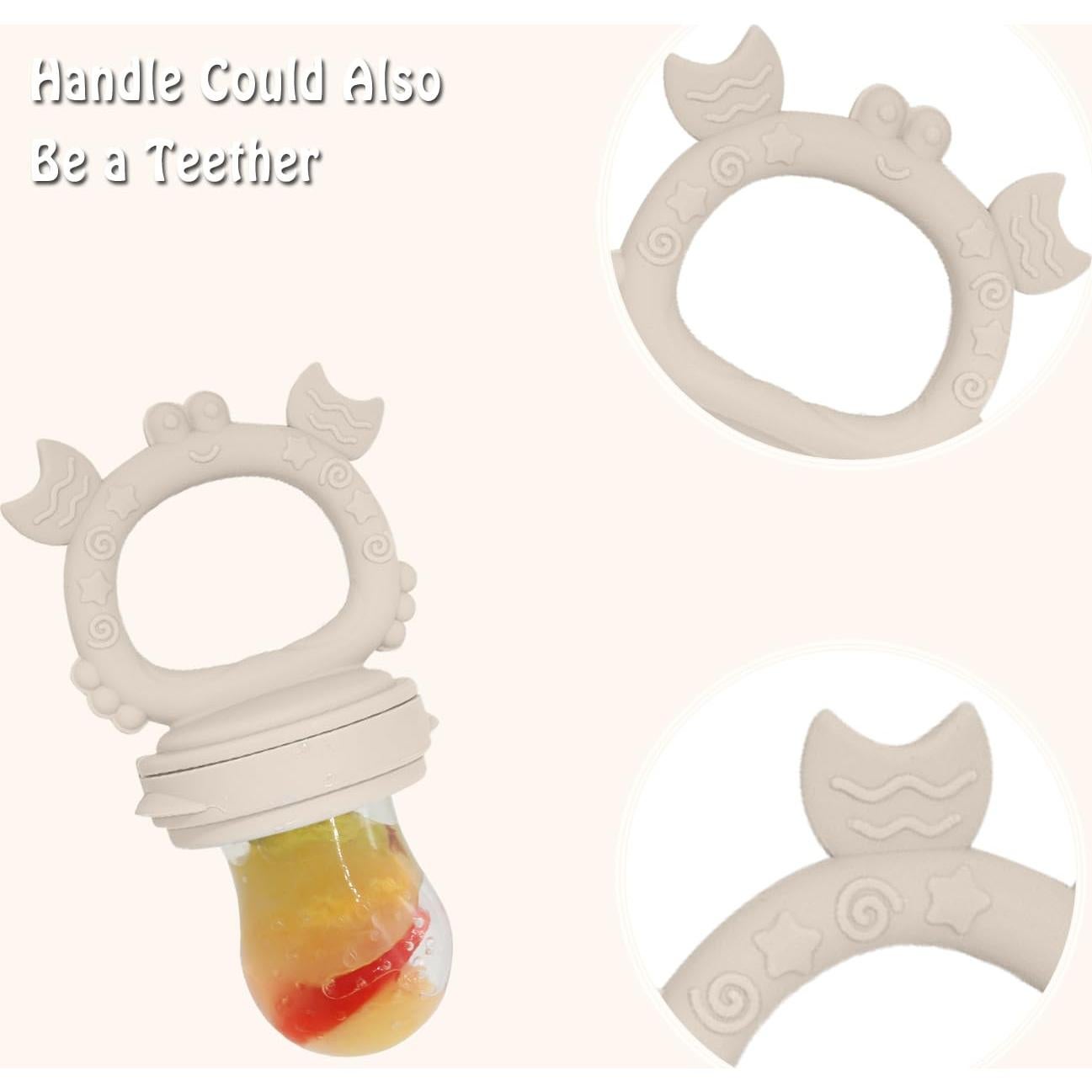 Ginbear Baby Fruit Food Feeder & Popsicle Molds Combo (Set of 2), Silicone Teething Feeders with Freezer Tray for Infants 4 Months+ (Dark Sage/Ivory)