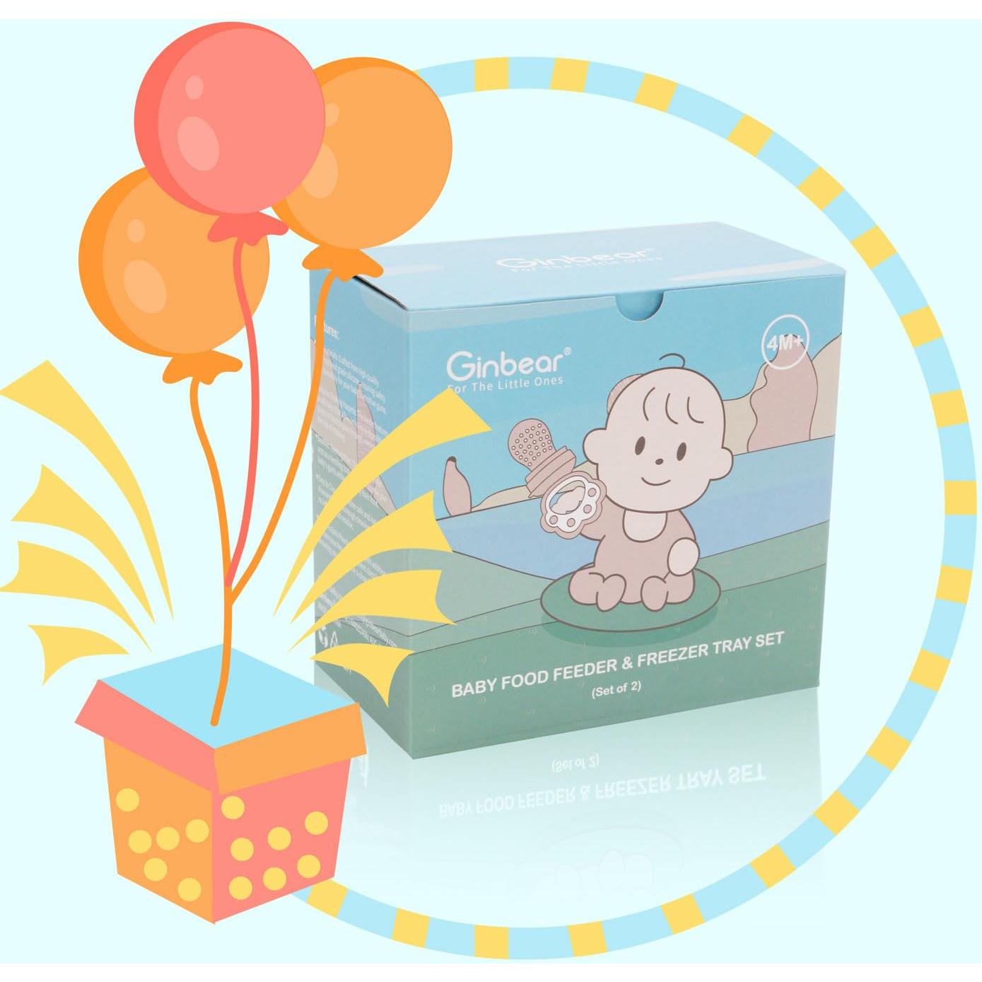 Ginbear Baby Fruit Food Feeder & Popsicle Molds Combo (Set of 2), Silicone Teething Feeders with Freezer Tray for Infants 4 Months+ (Dark Sage/Ivory)