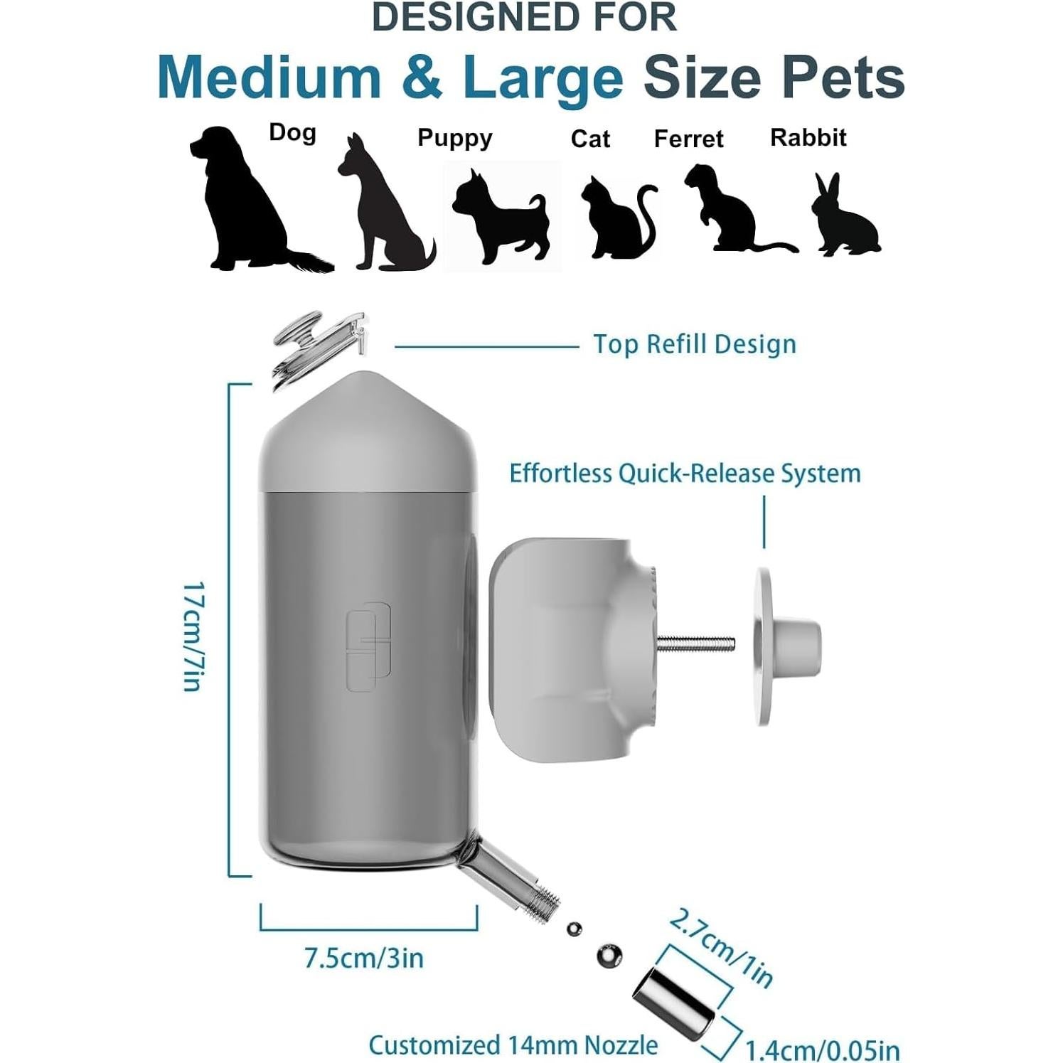 Botella de Agua para Mascotas Septillar 500ml Gris Libre de BPA