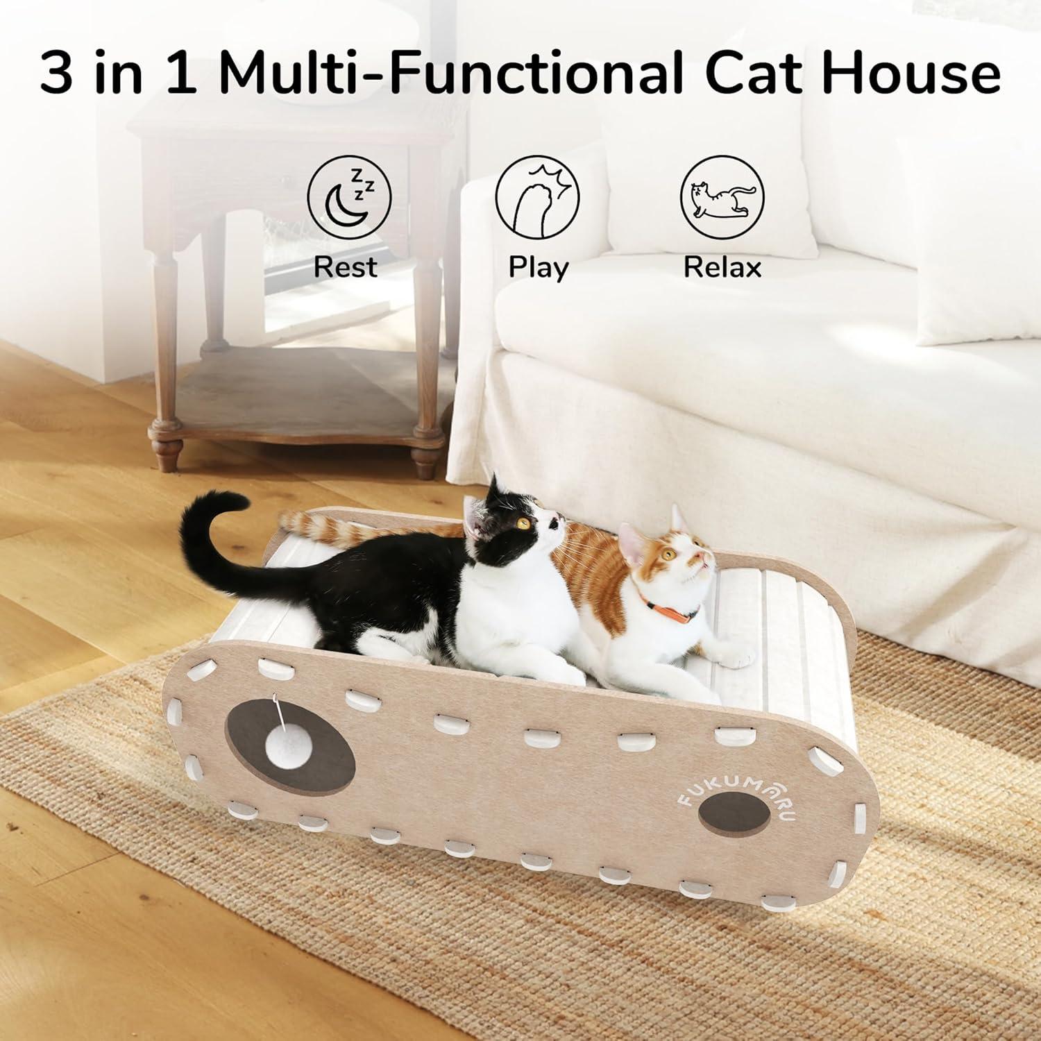 Cama para Gatos FUKUMARU Beige 80 cm Cueva Extra Grande