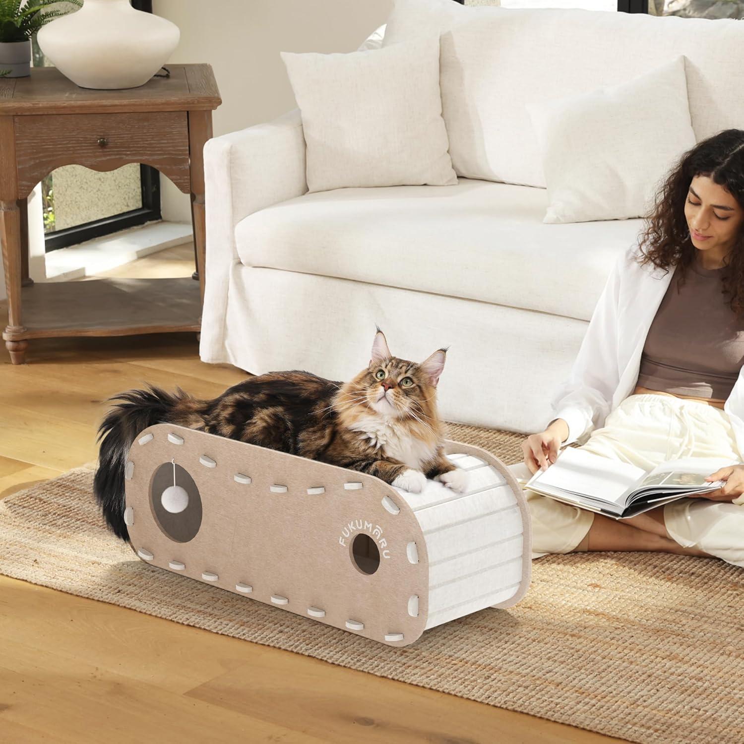 Cama para Gatos FUKUMARU Beige 80 cm Cueva Extra Grande