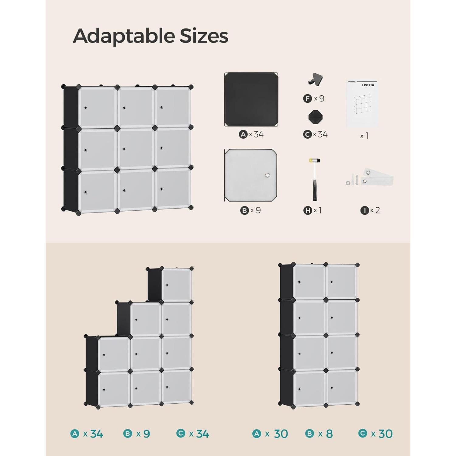 Organizador de Almacenamiento SONGMICS 9 Cubos Plástico Negro y Blanco
