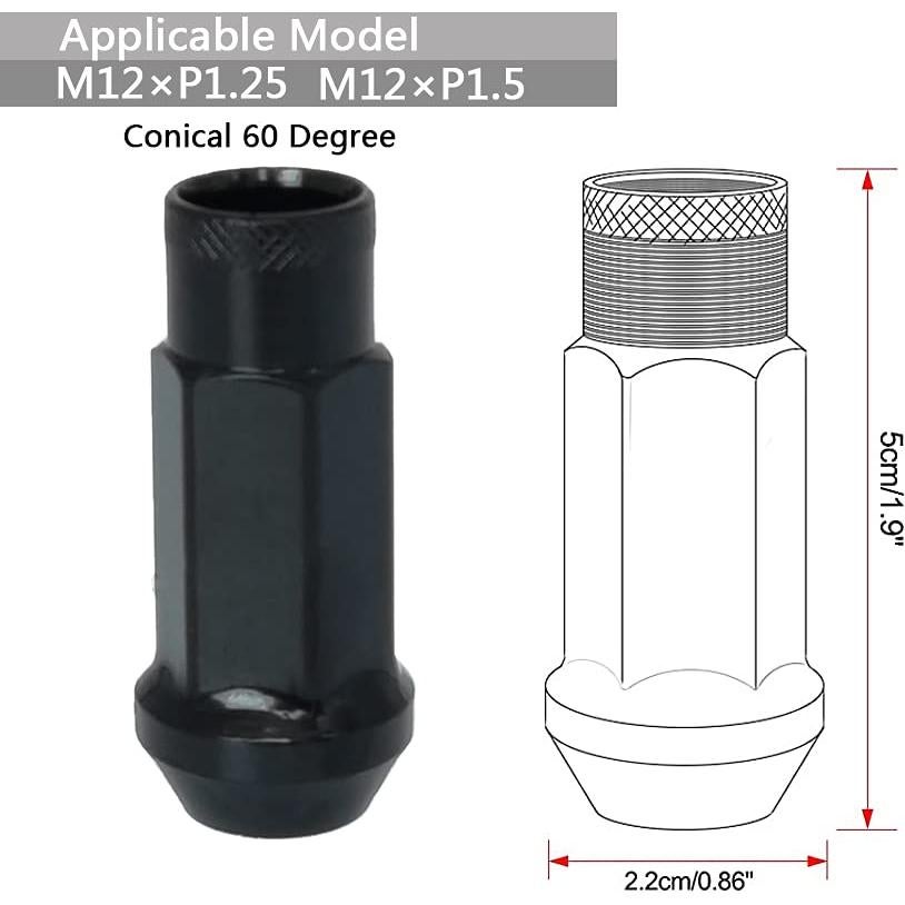 Tuercas de rueda M12x1.25 SOROPARTS, 22 piezas, negro