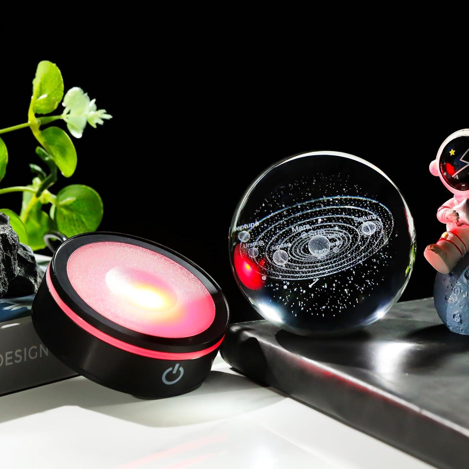 Bola de Cristal del Sistema Solar 8cm YWHL con Base LED