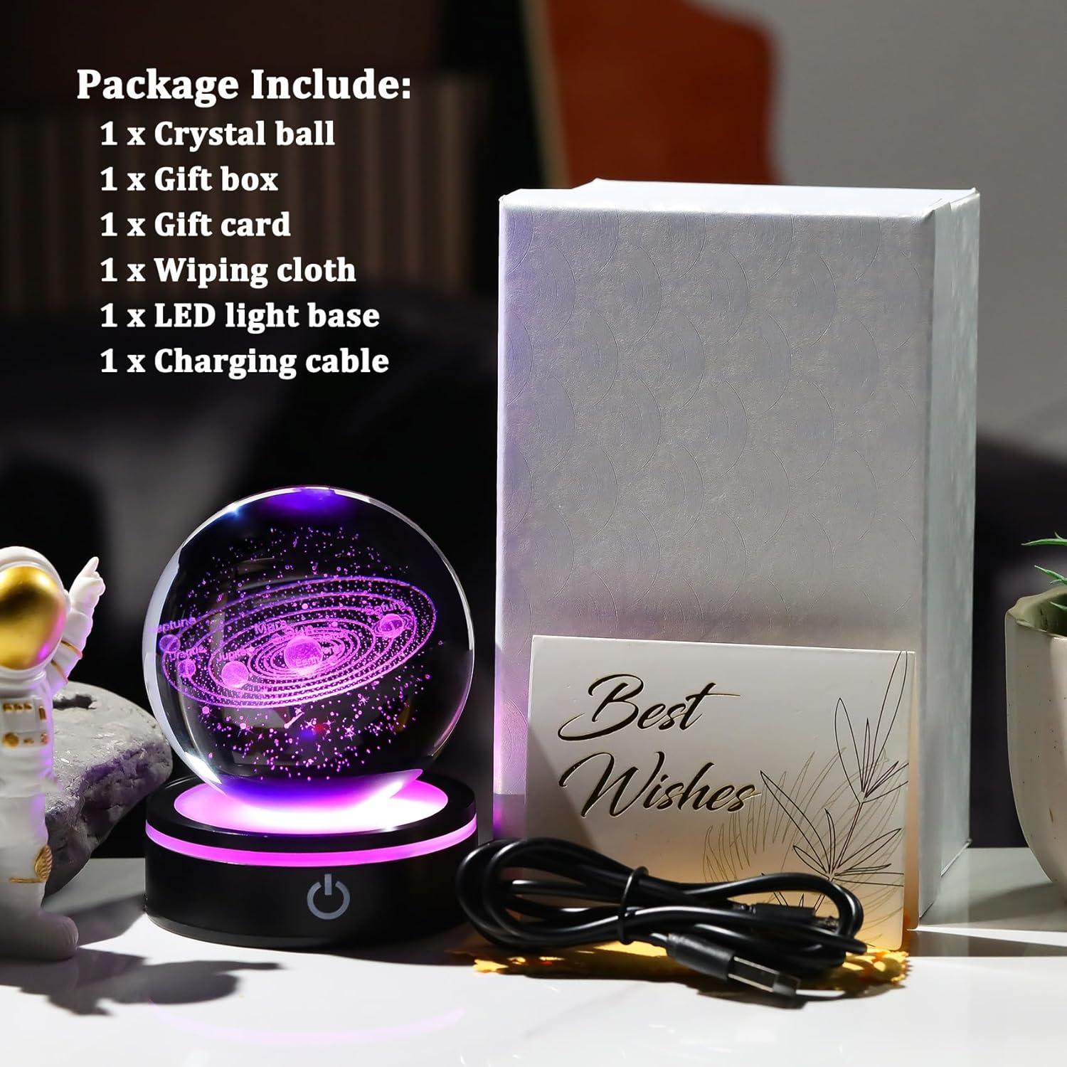 Bola de Cristal del Sistema Solar 8cm YWHL con Base LED