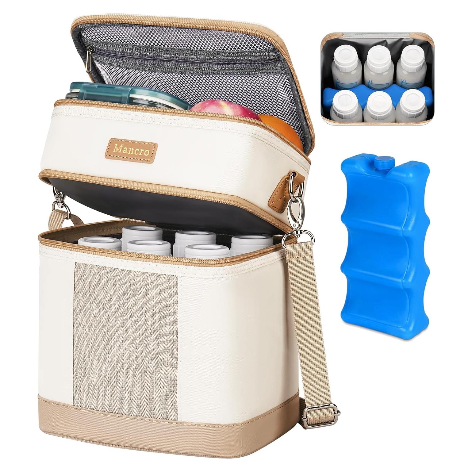 Bolsa de Enfriamiento de Leche Materna Mancro Beige - Aislada, 6 Biberones
