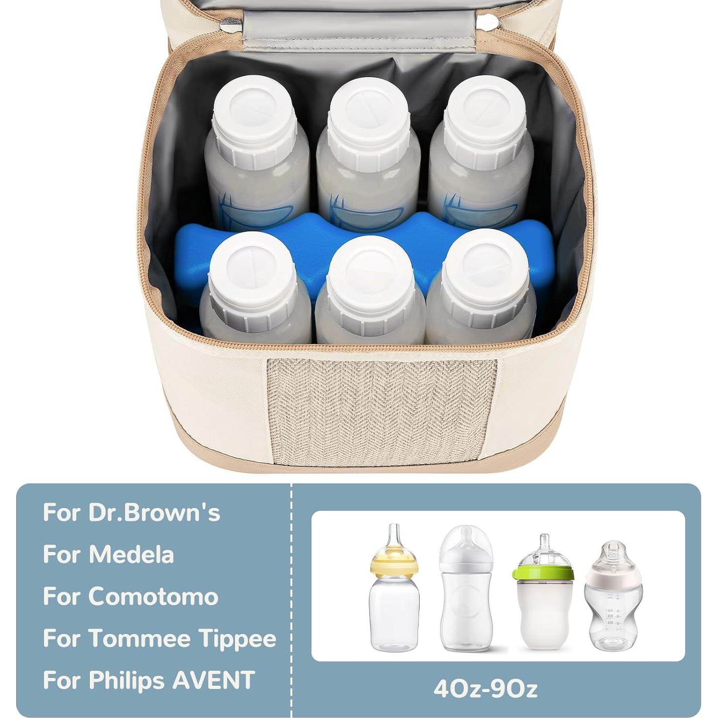 Bolsa de Enfriamiento de Leche Materna Mancro Beige - Aislada, 6 Biberones