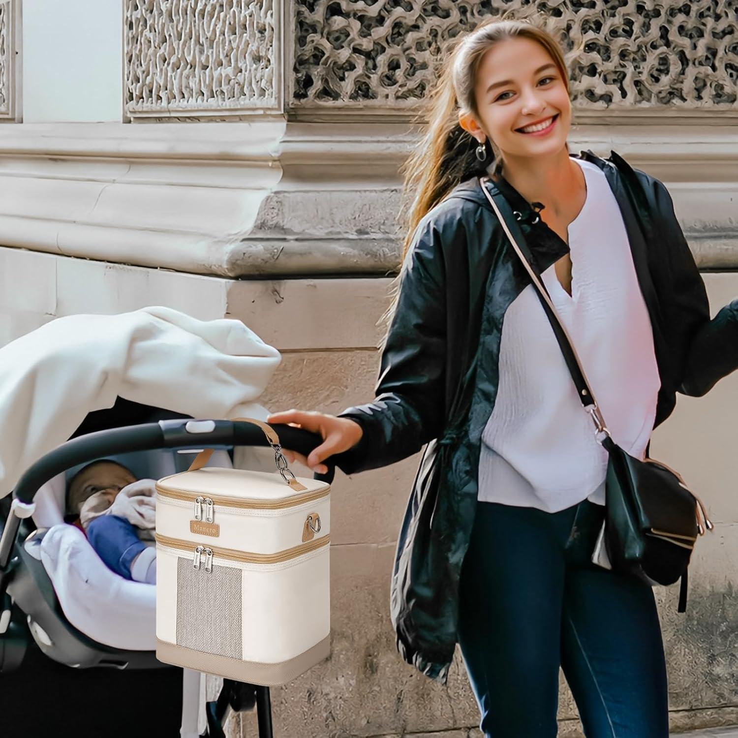 Bolsa de Enfriamiento de Leche Materna Mancro Beige - Aislada, 6 Biberones