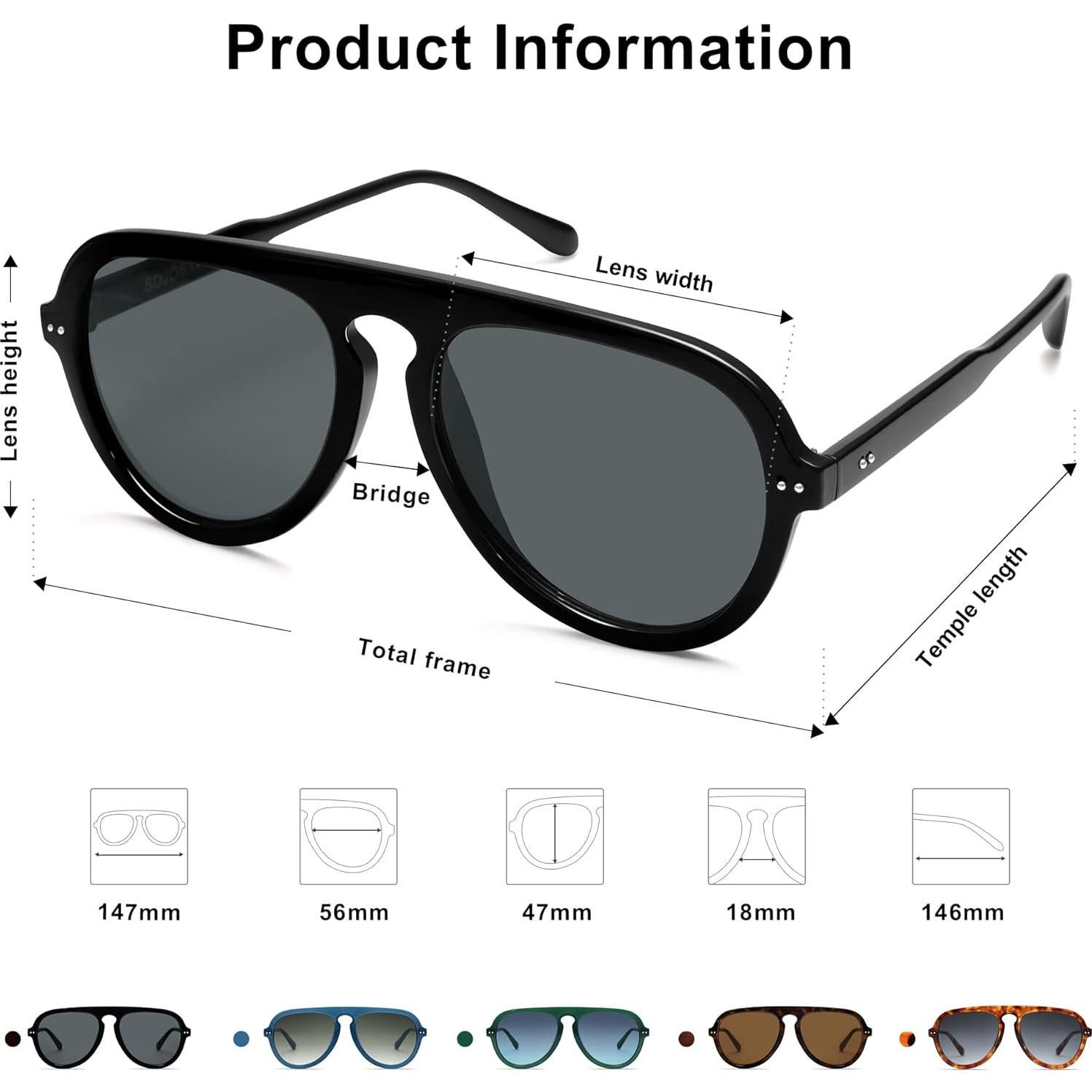 Gafas de Sol Aviador SOJOS SJ2255 UV400 para Mujeres y Hombres