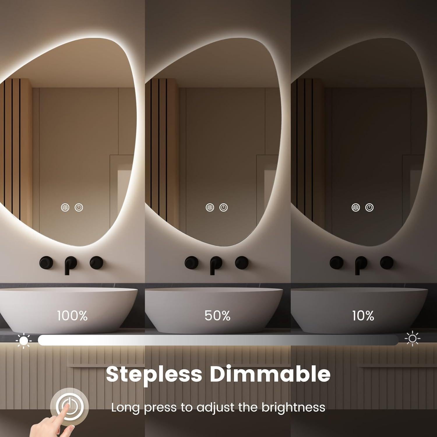 Espejo de baño LED WallBeyond 61x48 cm regulable anti-vaho