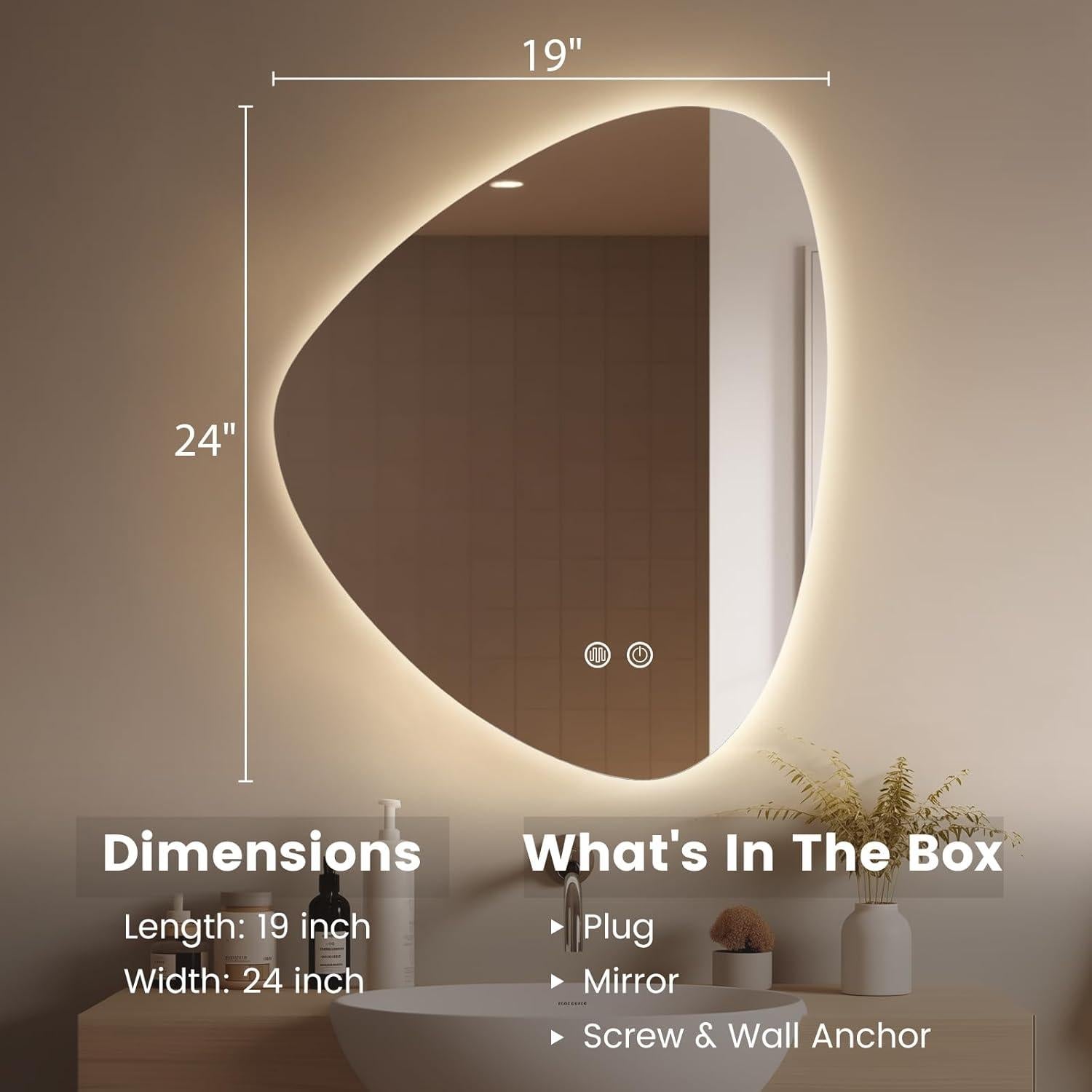 Espejo de baño LED WallBeyond 61x48 cm regulable anti-vaho