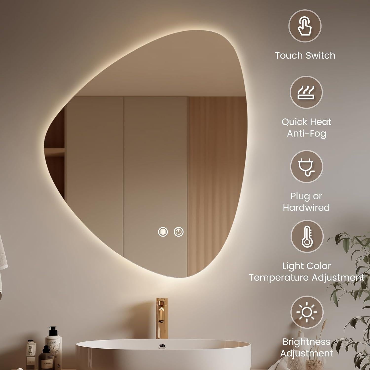 Espejo de baño LED WallBeyond 61x48 cm regulable anti-vaho