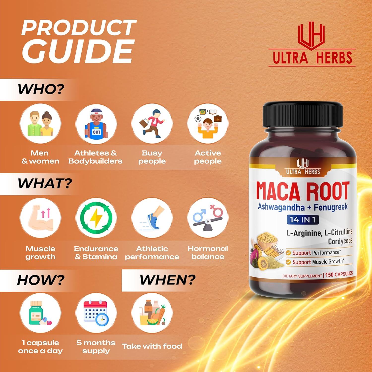 Cápsulas de Raíz de Maca Orgánica Ultra Herbs 150 Unidades