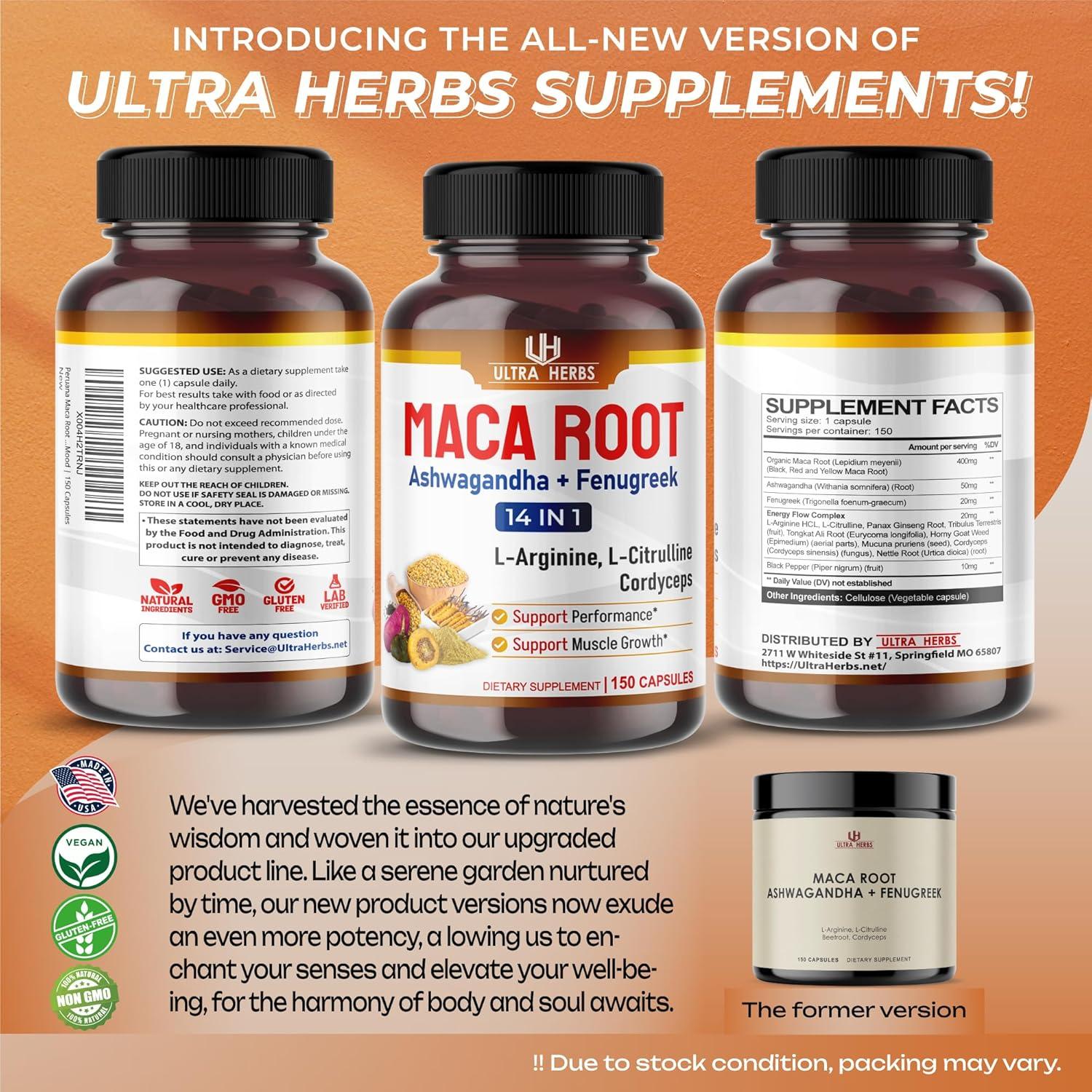 Cápsulas de Raíz de Maca Orgánica Ultra Herbs 150 Unidades