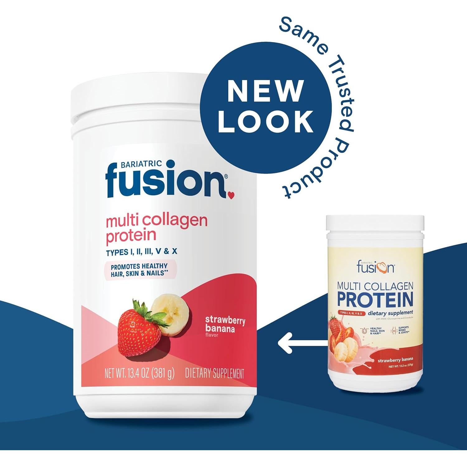 Polvo de Proteína de Colágeno Múltiple Bariatric Fusion 30 Porciones Sabor Fresa y Plátano