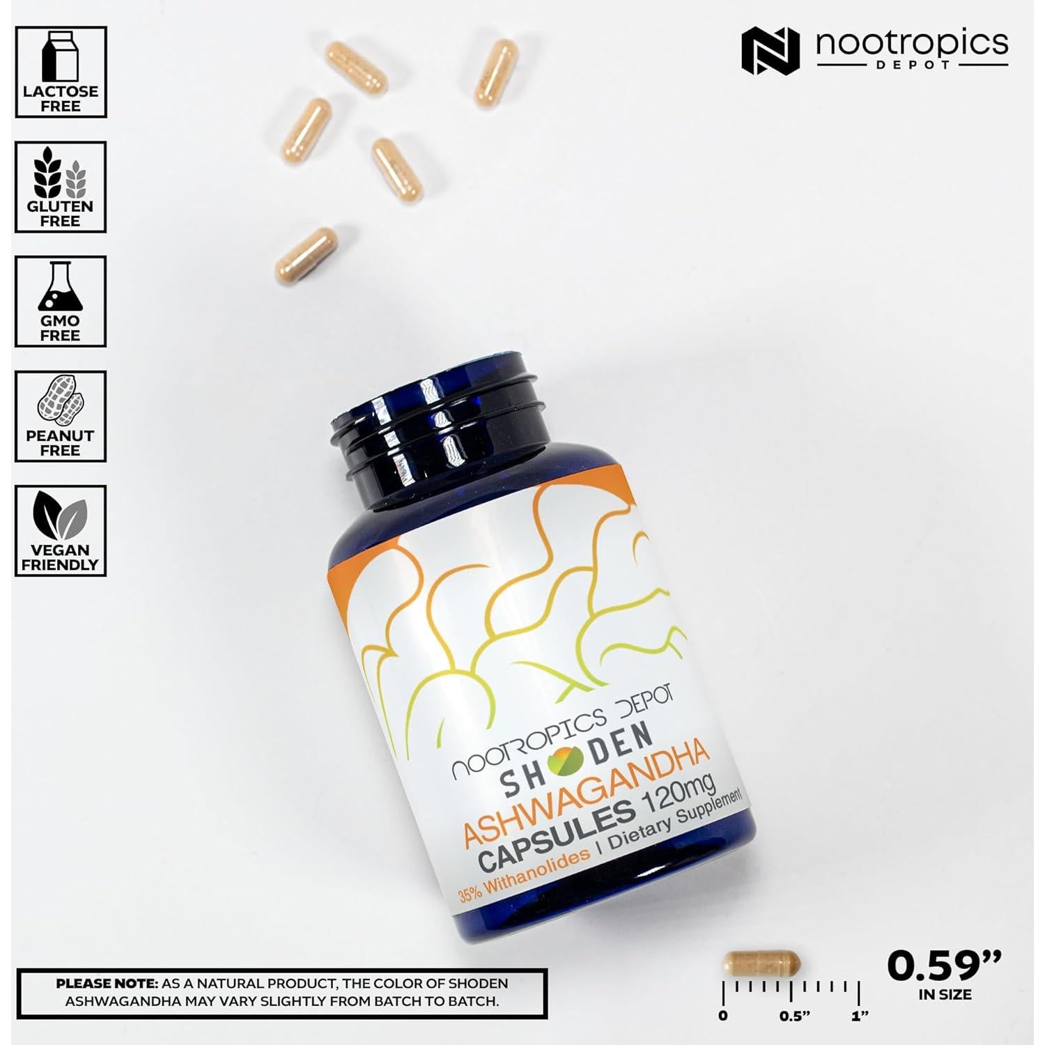 Cápsulas de Extracto de Ashwagandha Nootropics Depot 120mg 30 Unidades
