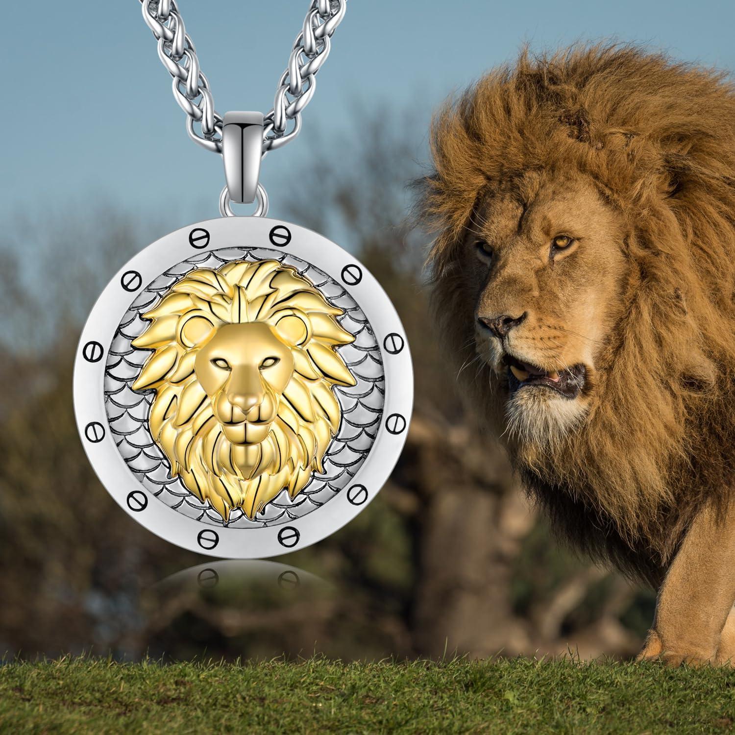 Collar León 925 Plata Esterlina para Hombres - Regalo Cumpleaños