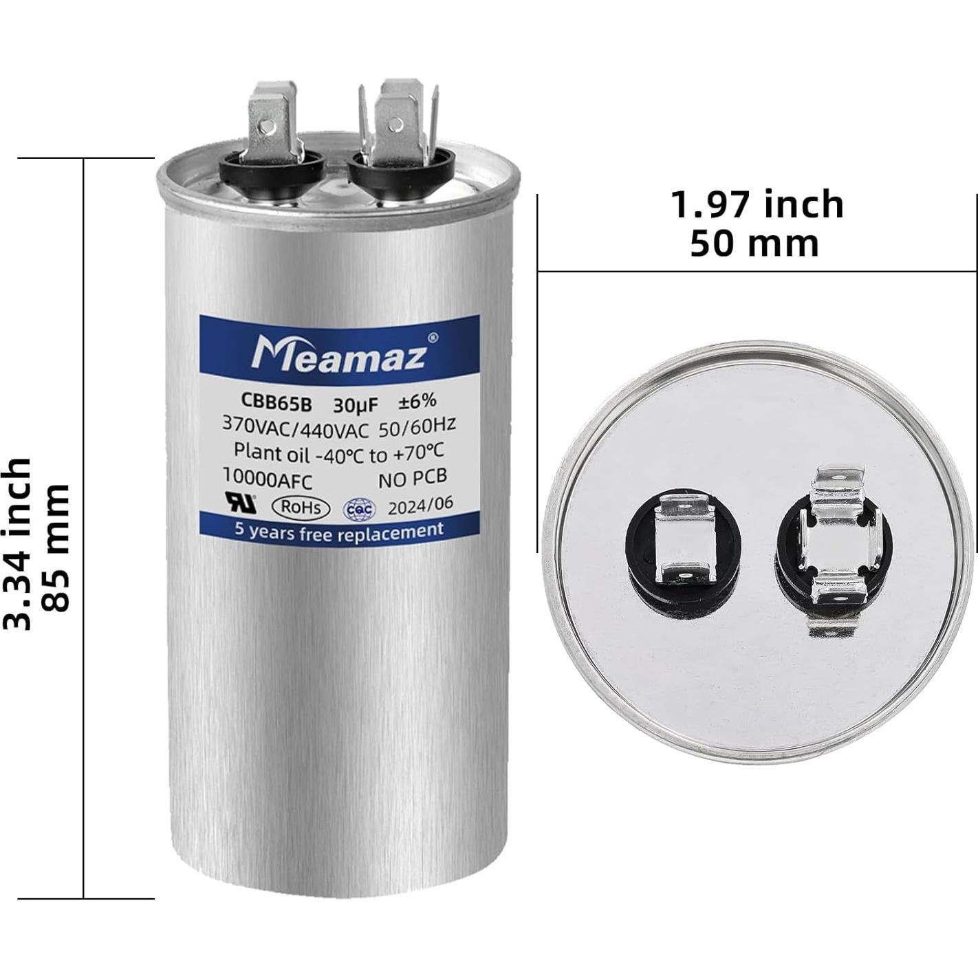 Capacitor CBB65 Meamaz 30uF ±6% 370V/440V Redondo 5cm