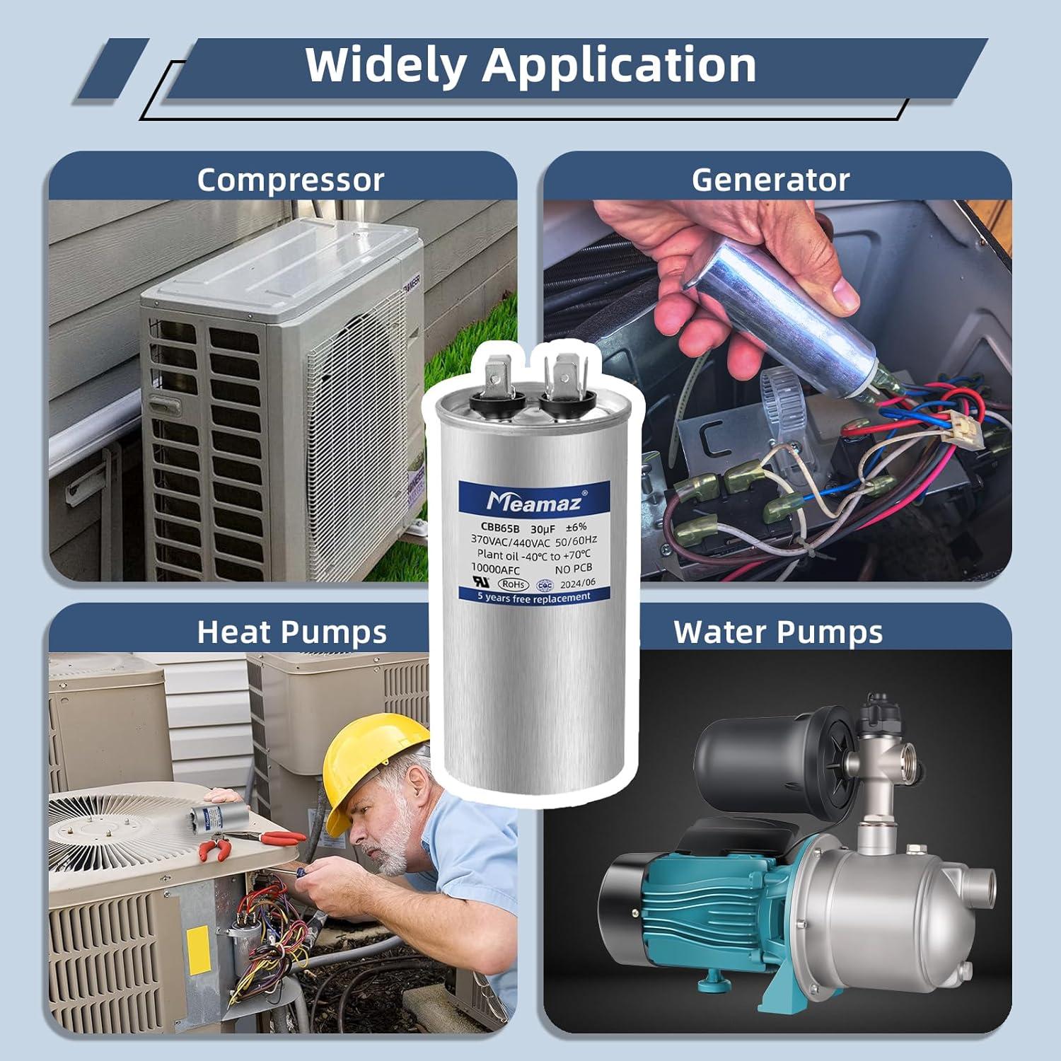 Capacitor CBB65 Meamaz 30uF ±6% 370V/440V Redondo 5cm