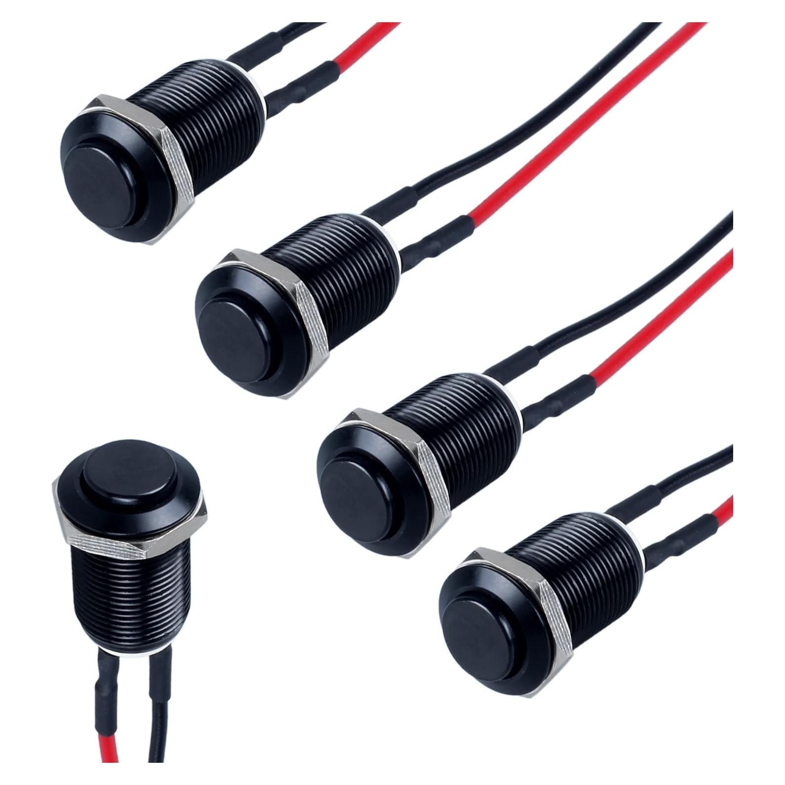 5 Interruptores de Botón Pulsador DMWD 12mm IP66 Negro
