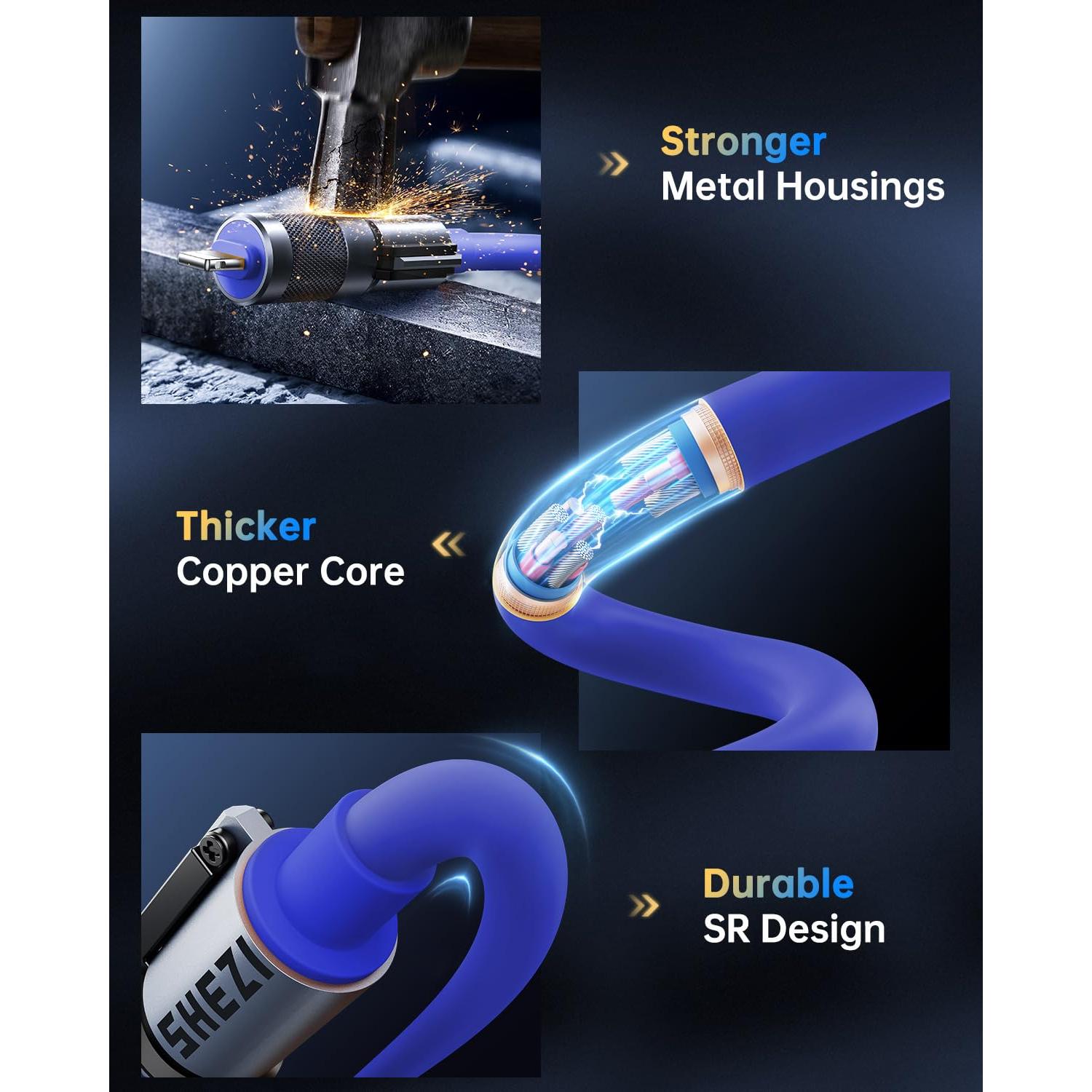 Cable USB C Enrollado Vexipia 60W 4-en-1 para Coche Azul