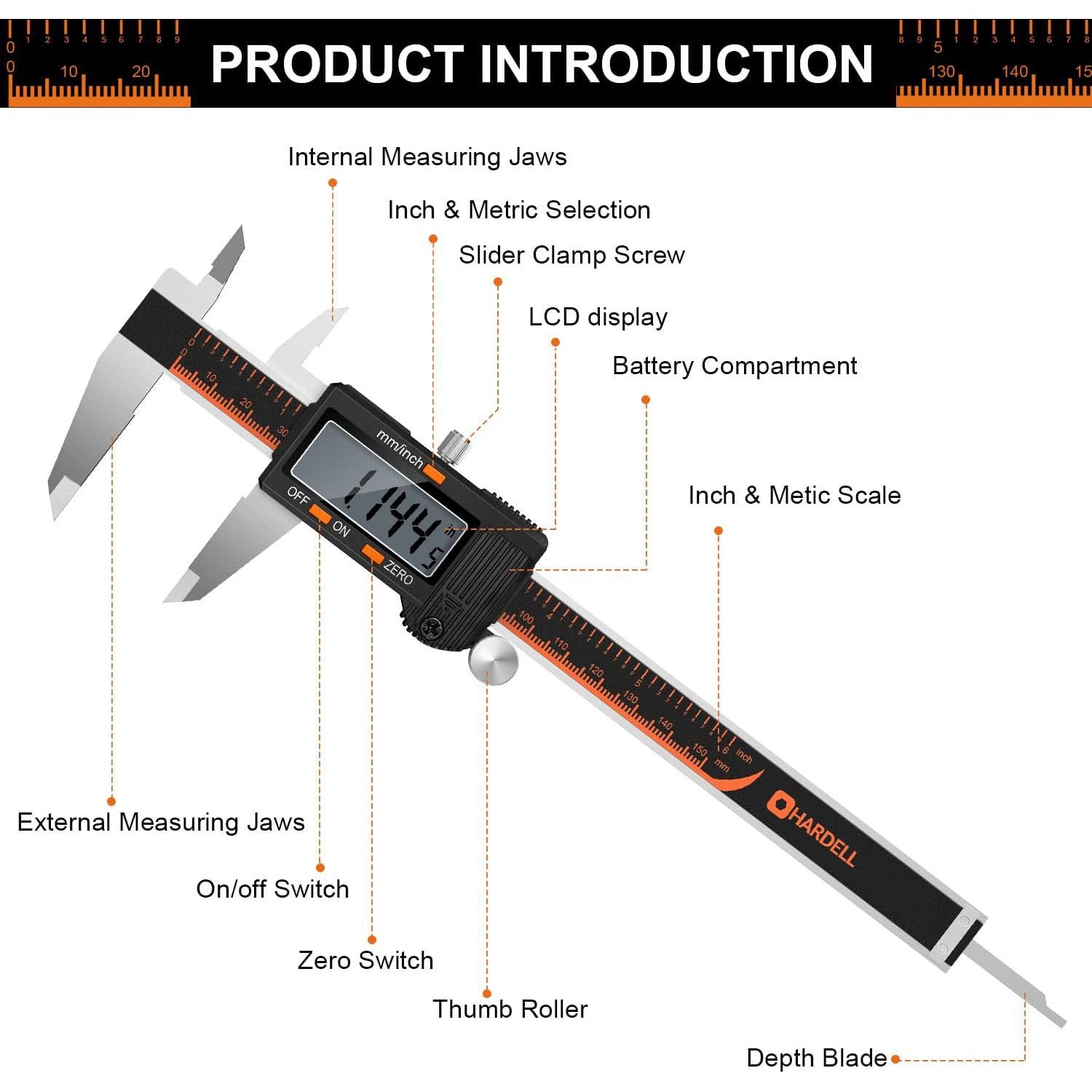 Calibre Digital HARDELL 15 cm Acero Inoxidable Pantalla LCD