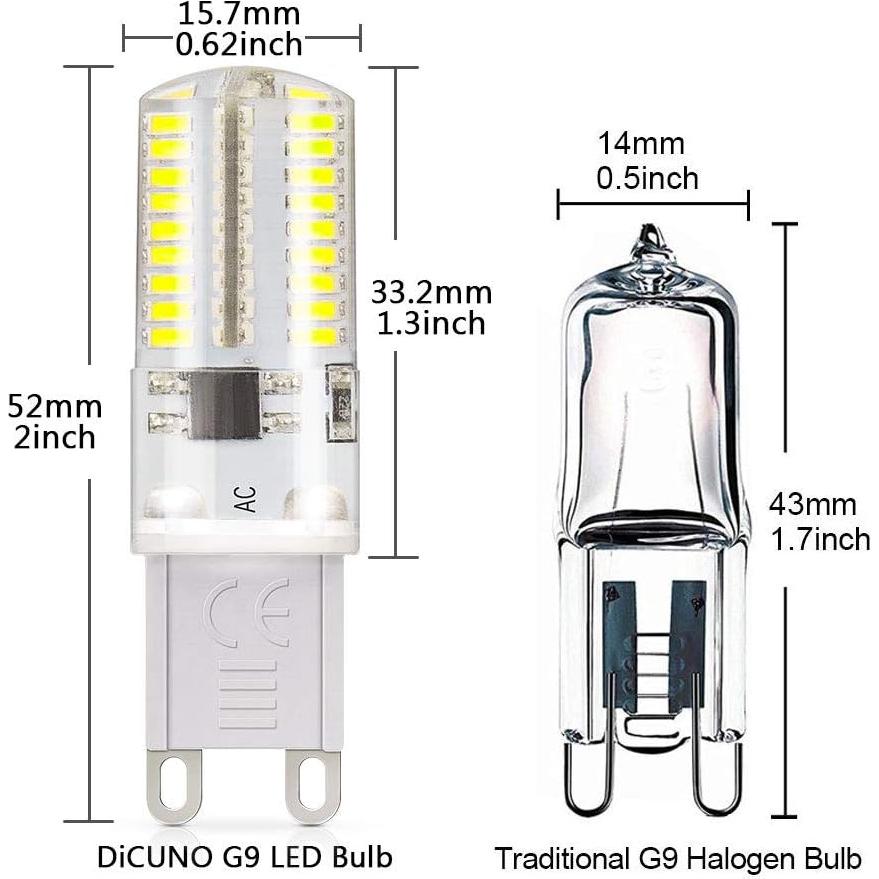 DiCUNO Bombilla LED G9 Regulable 3W Blanco Diurno 6000K - Paquete de 10