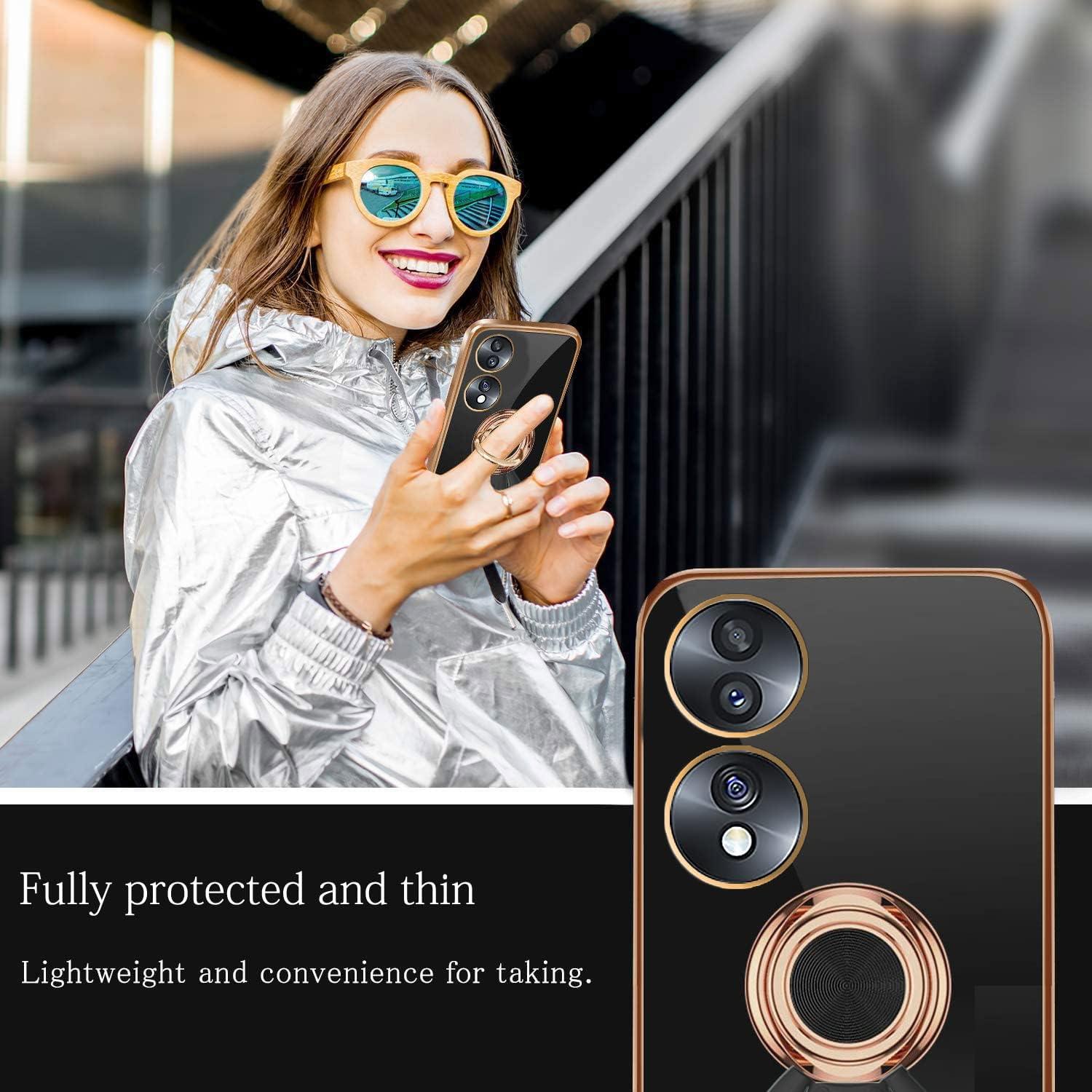 Funda Honor 70 Pro Silicona TPU con Soporte Anillo 360° Negro