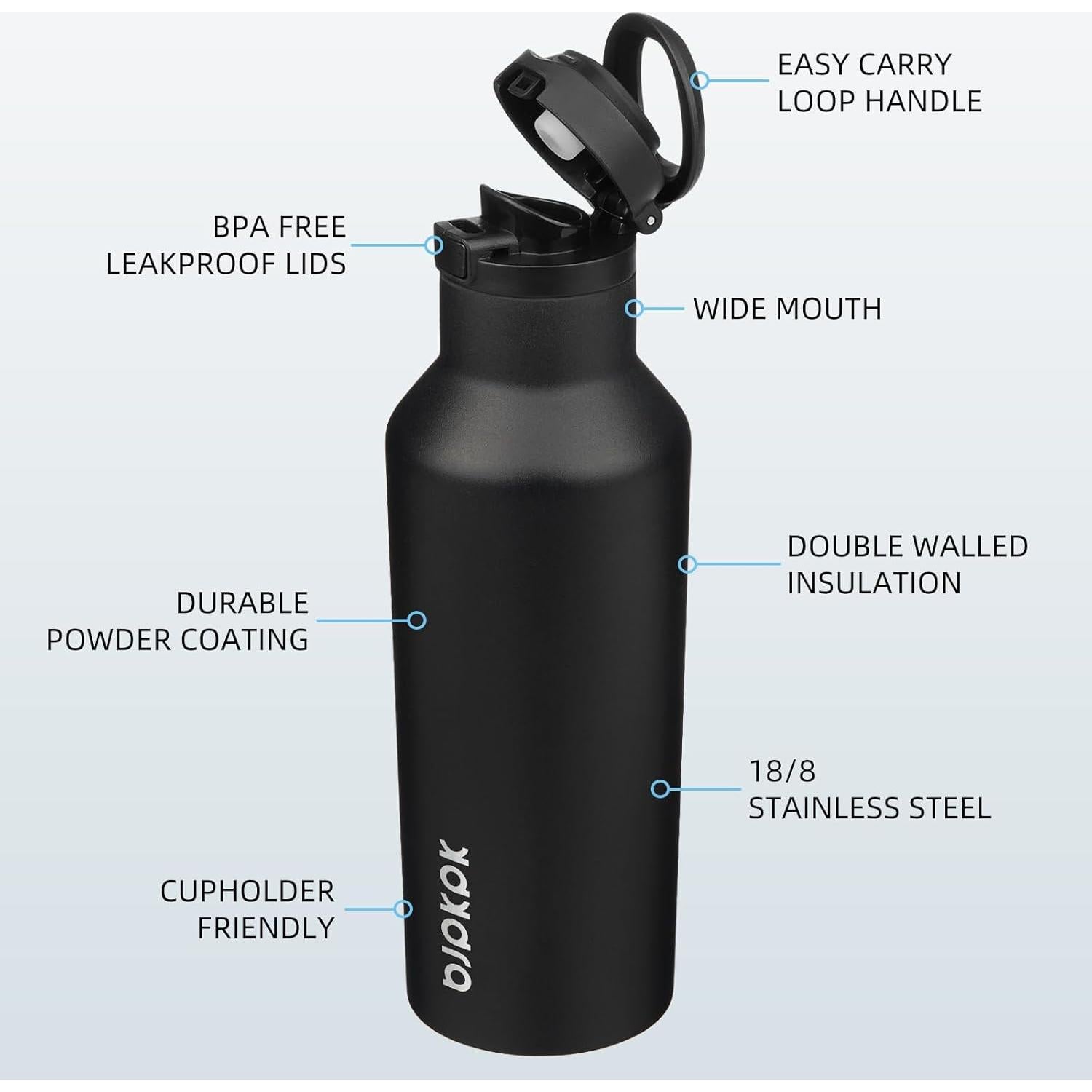 Botella de Agua Aislada BJPKPK 500ml Acero Inoxidable Negro