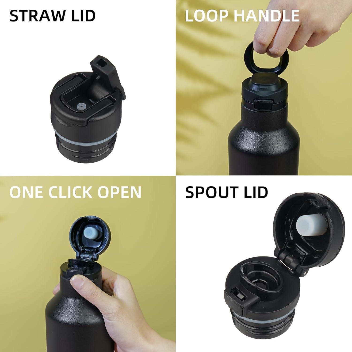 Botella de Agua Aislada BJPKPK 500ml Acero Inoxidable Negro