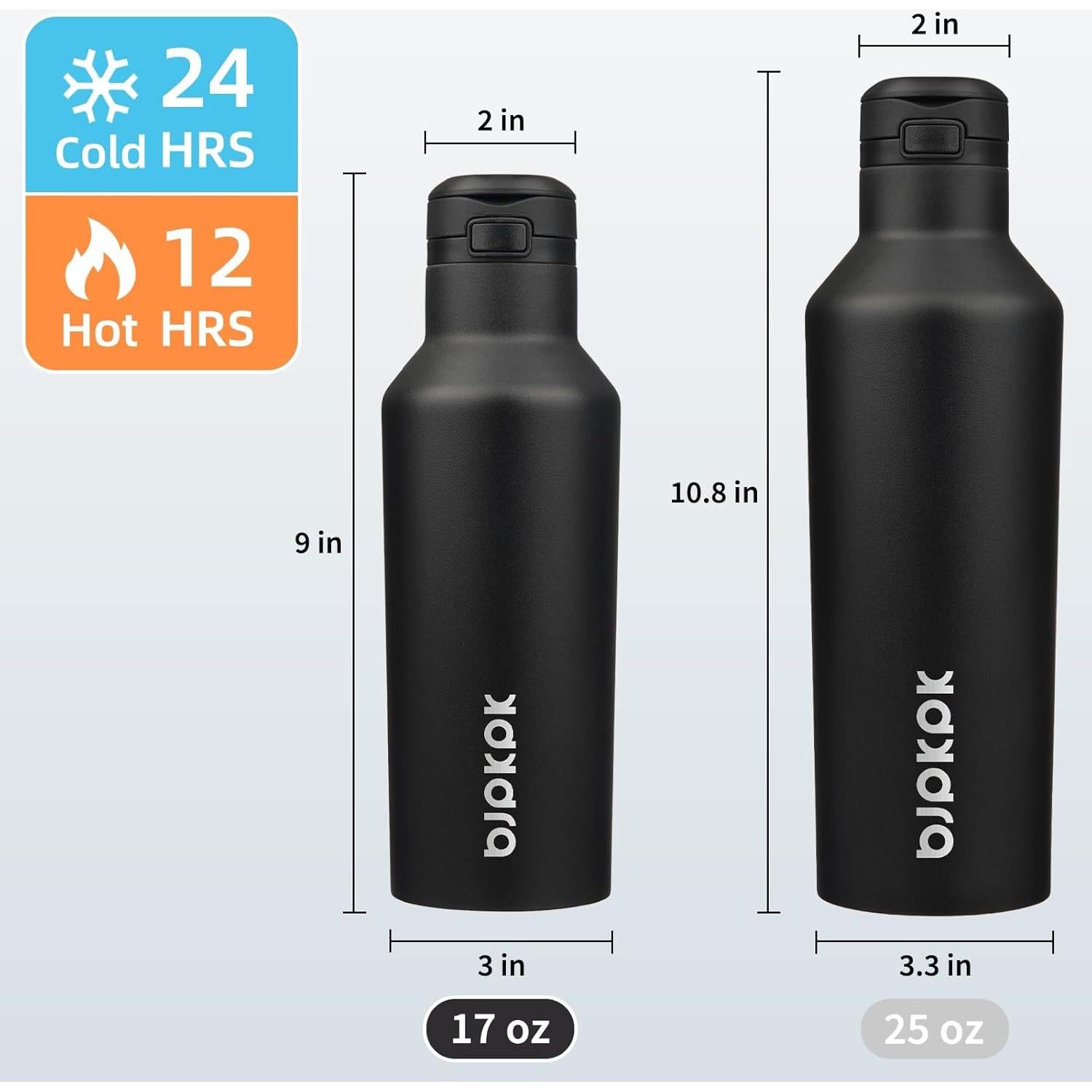 Botella de Agua Aislada BJPKPK 500ml Acero Inoxidable Negro