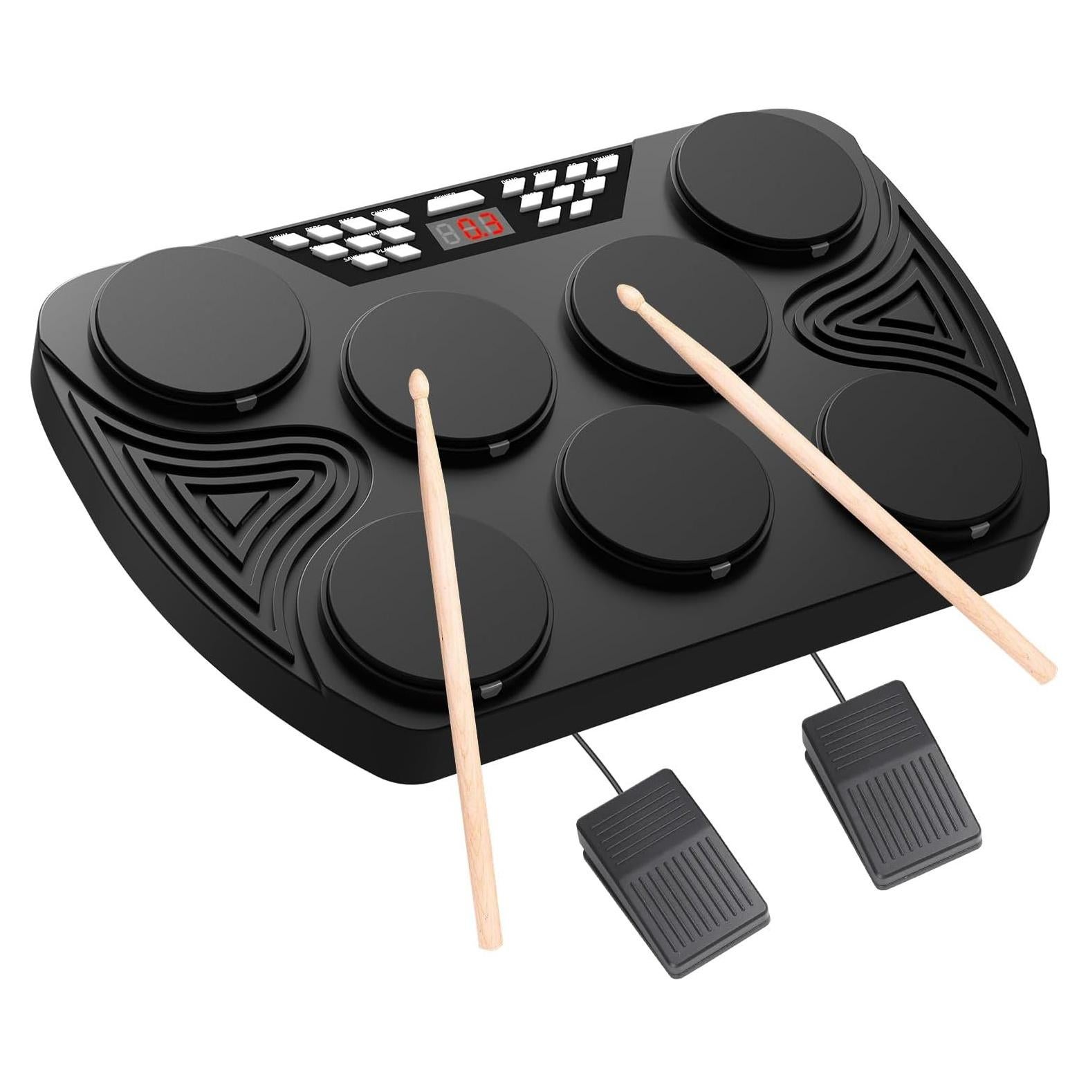 KONIX Batería Electrónica Portátil 7 Pads y 2 Pedales