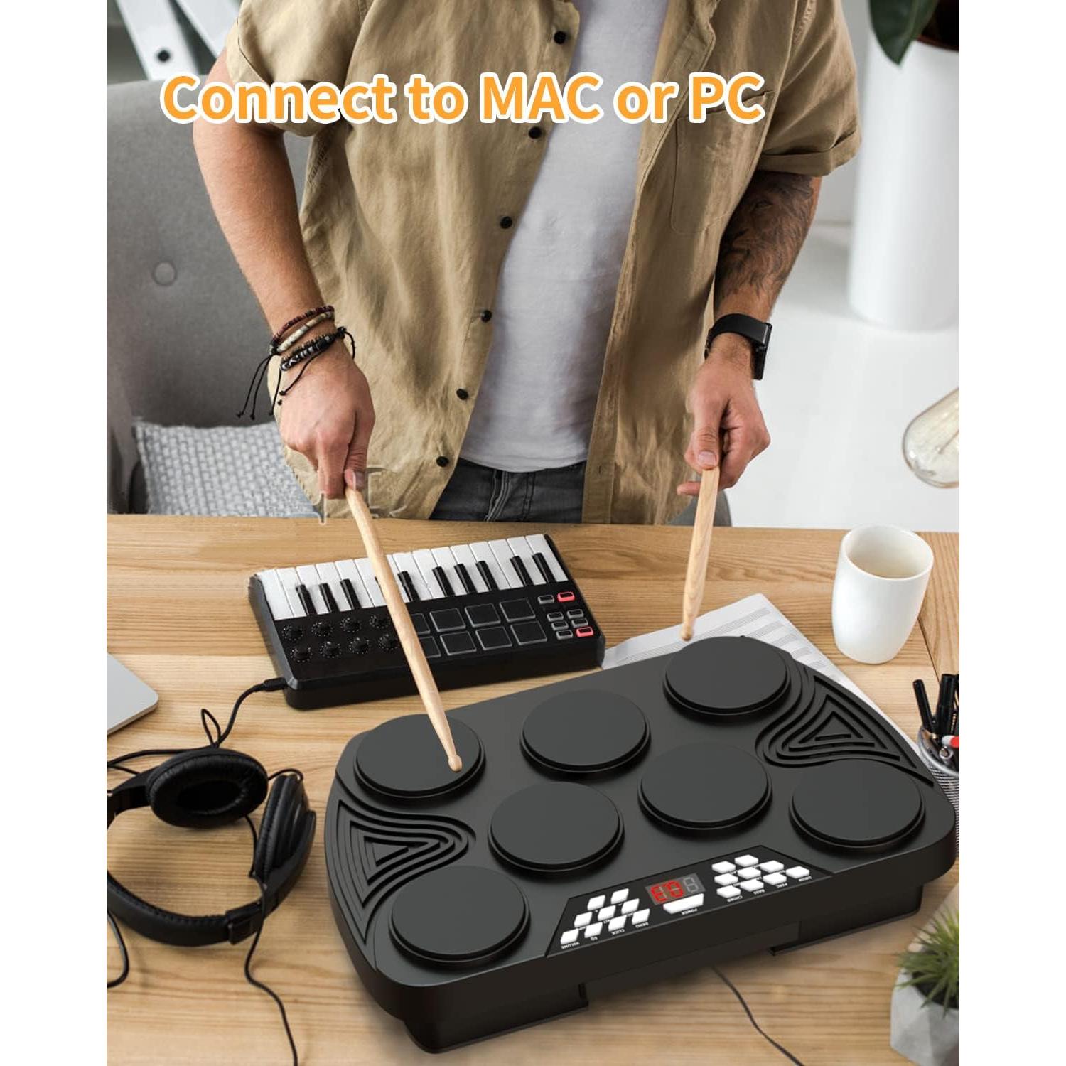 KONIX Batería Electrónica Portátil 7 Pads y 2 Pedales