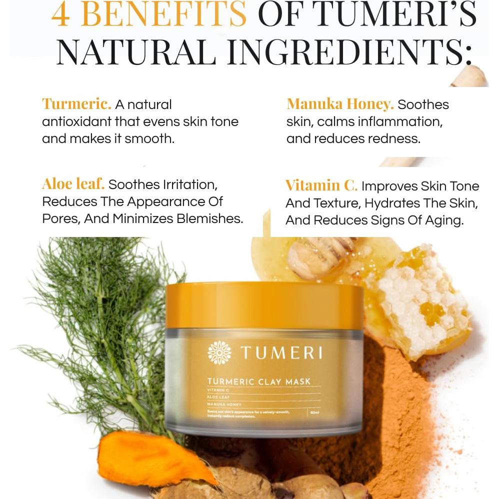 Mascarilla Facial de Arcilla TUMERI con Cúrcuma y Vitamina C 56.7 g