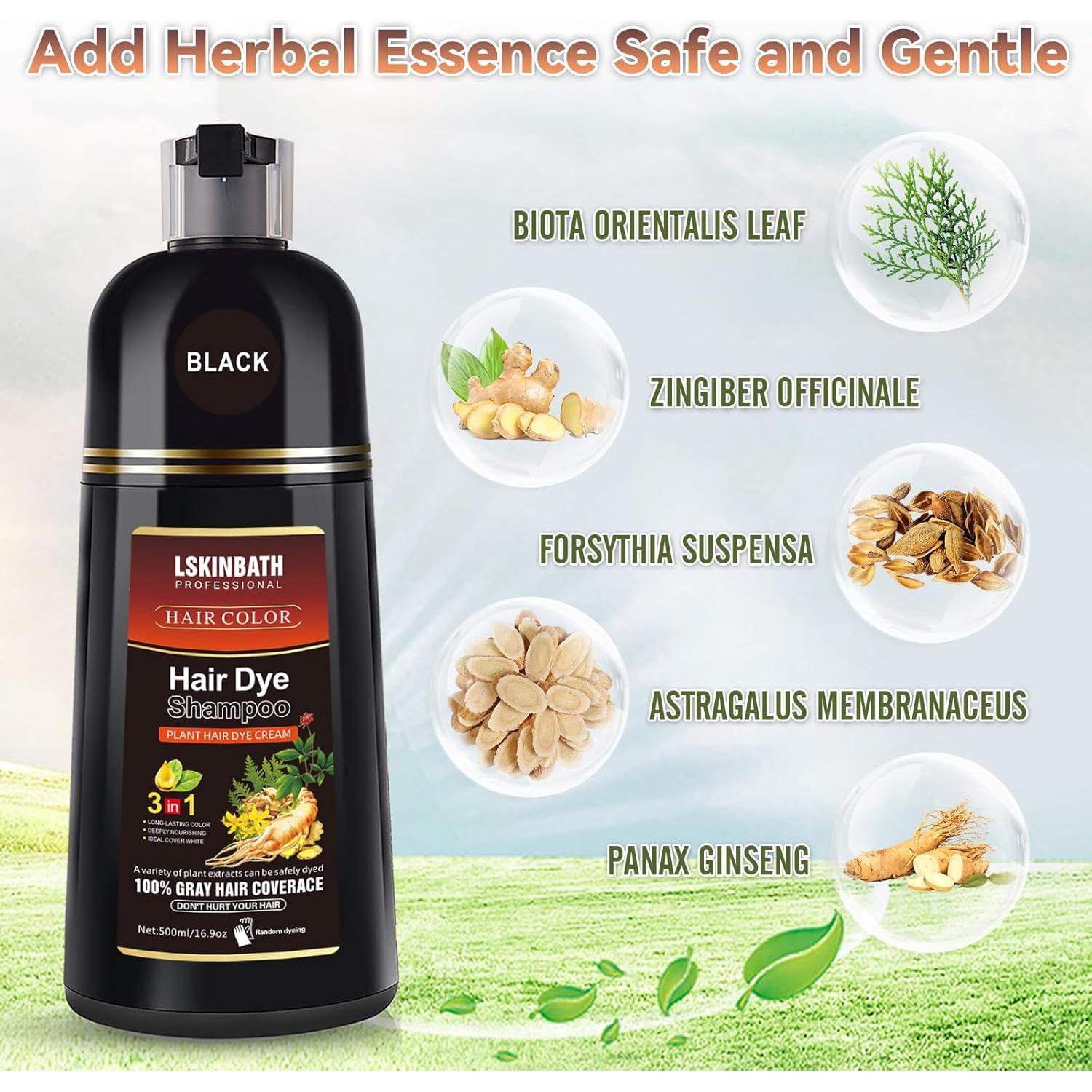 Champú Tinte 3 en 1 Herbal 500ml - Color Negro - Sin Parabenos