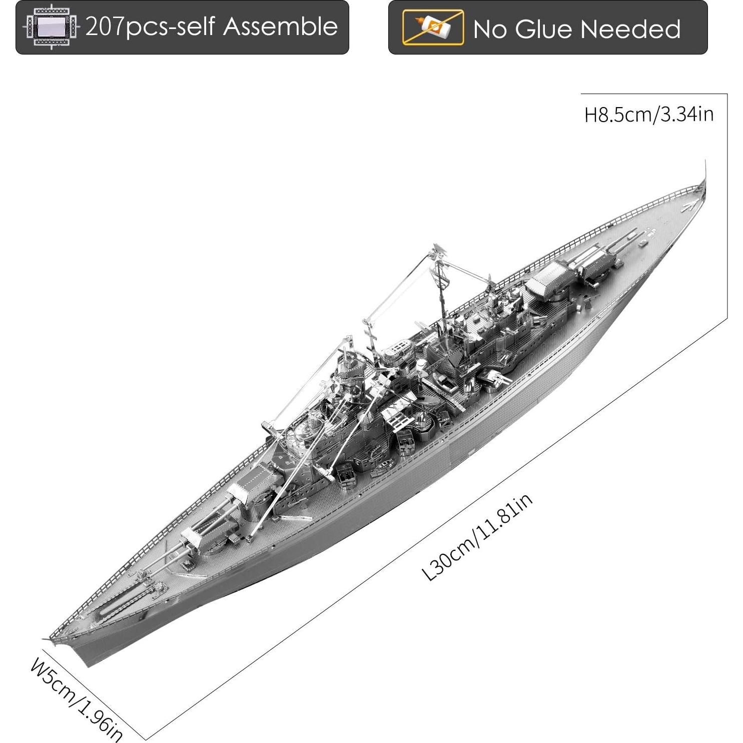 Rompecabezas 3D de Metal Piececool Acorazado Bismarck 207 Pcs