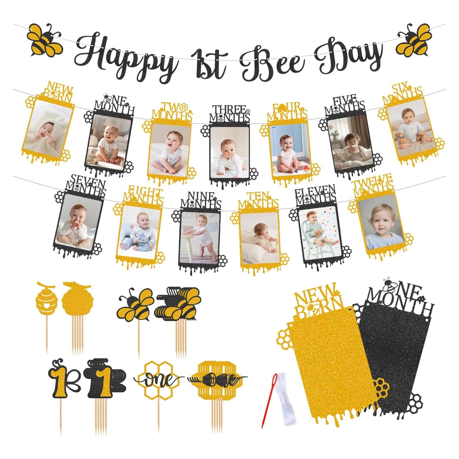 Conjunto de Banners de Foto 1er Cumpleaños Abeja Feliz