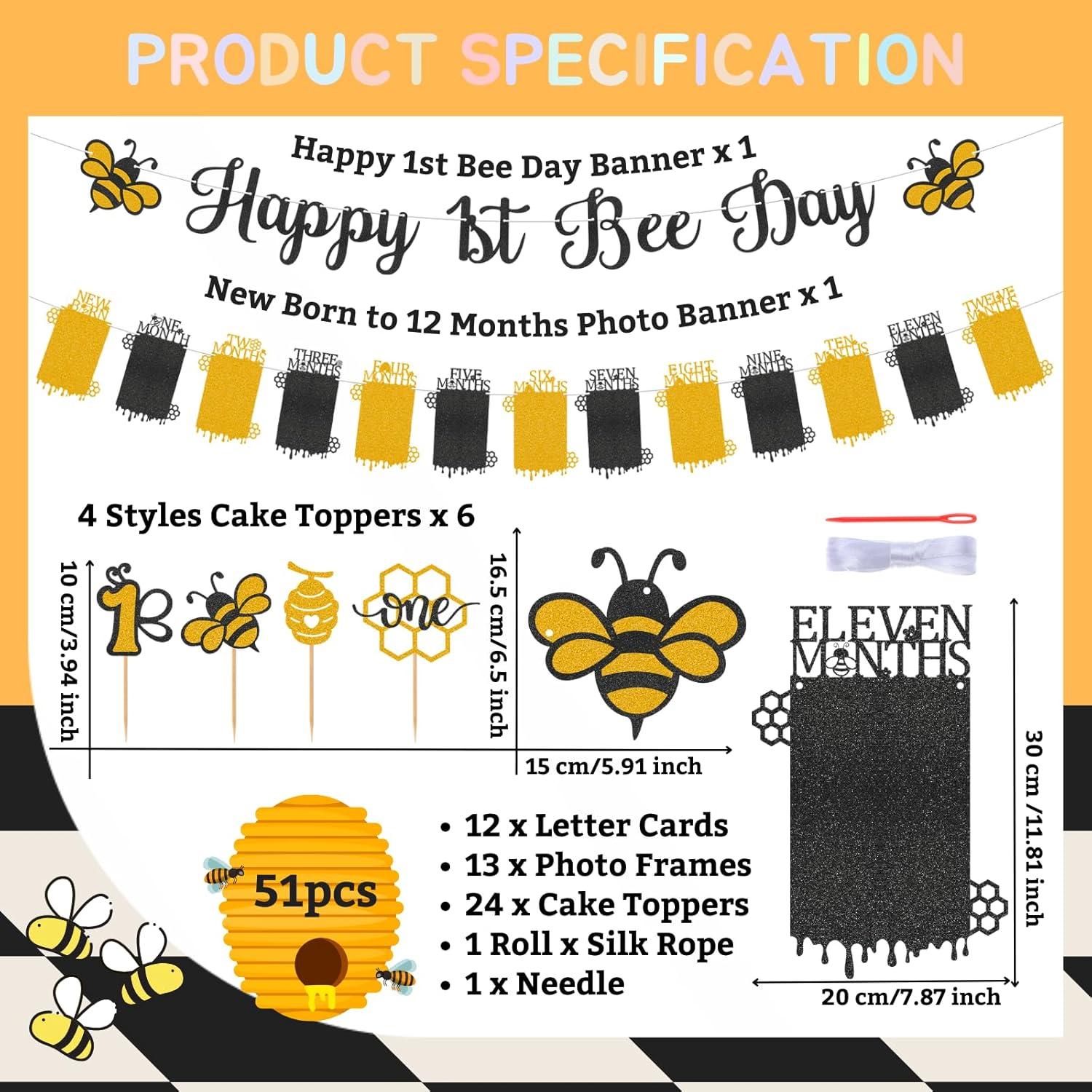 Conjunto de Banners de Foto 1er Cumpleaños Abeja Feliz