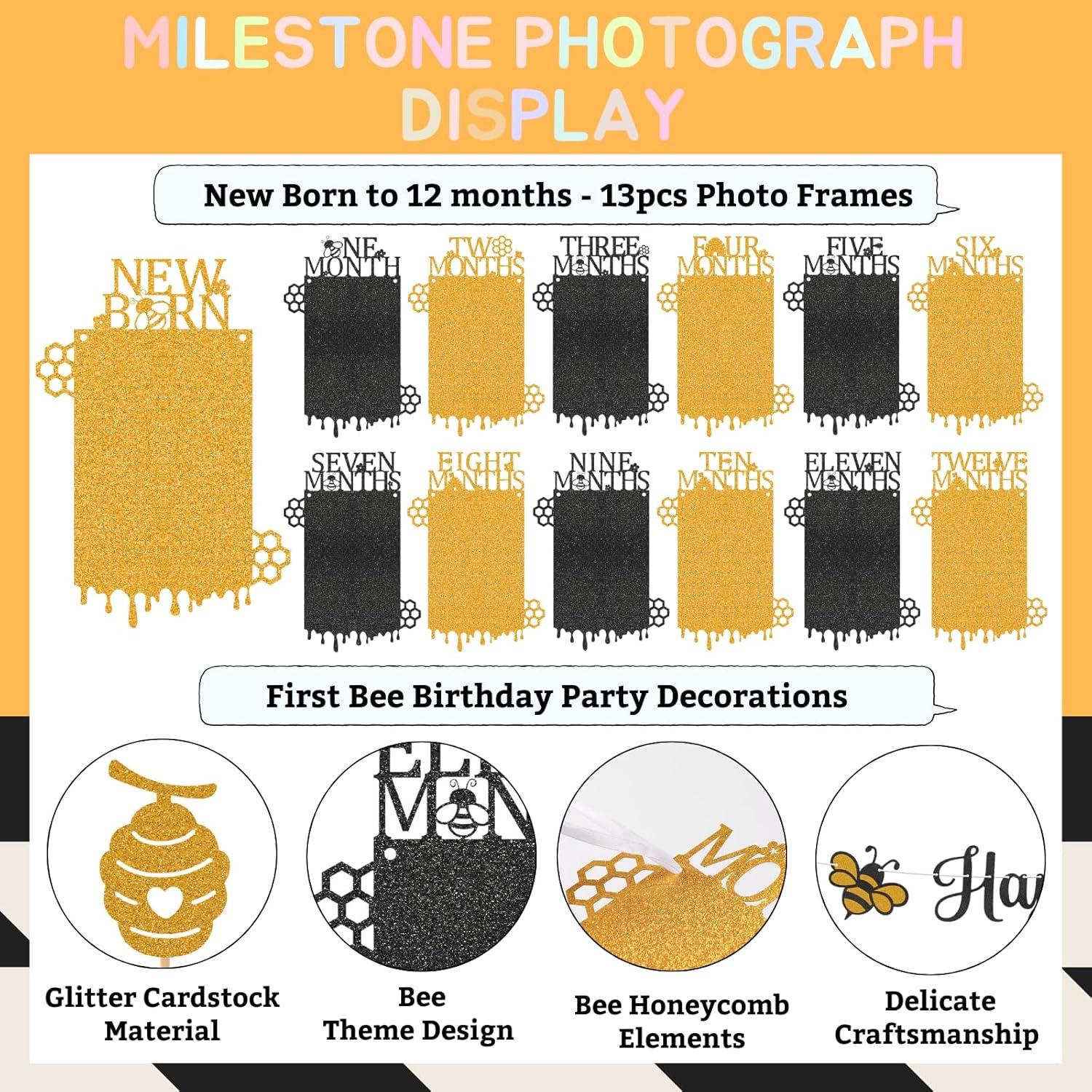 Conjunto de Banners de Foto 1er Cumpleaños Abeja Feliz