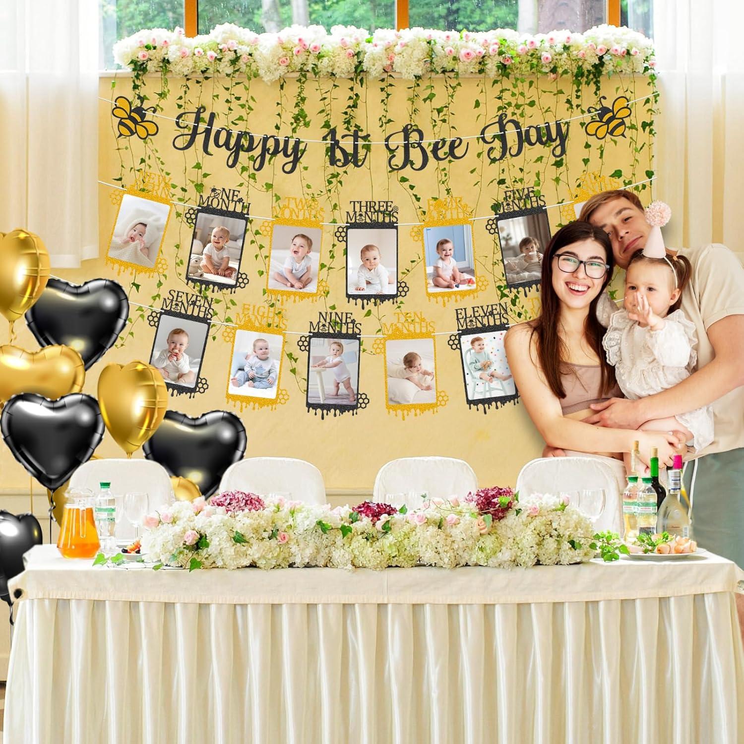 Conjunto de Banners de Foto 1er Cumpleaños Abeja Feliz