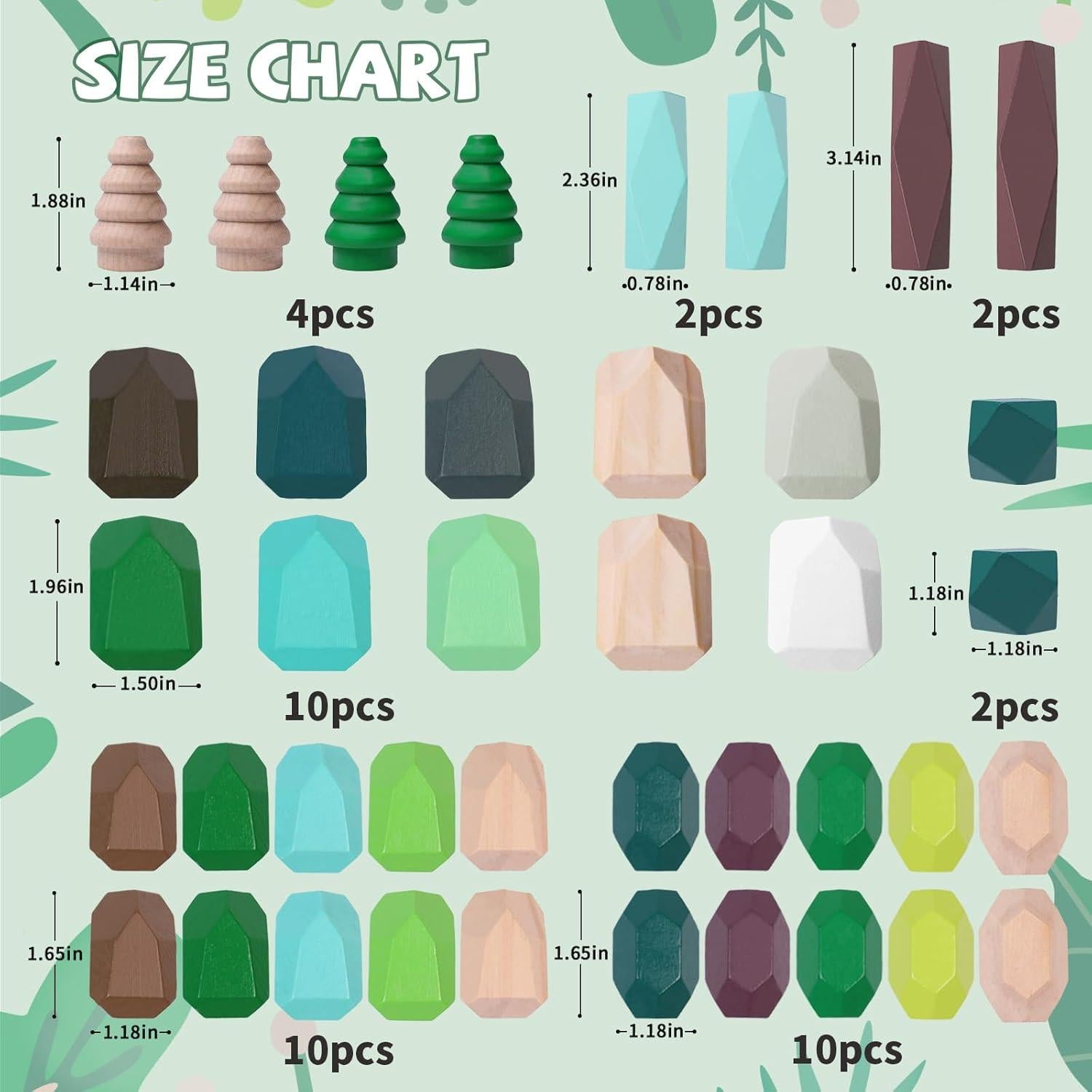 40 PCS Bloques de Construcción de Madera YHHYToy Tema Bosque