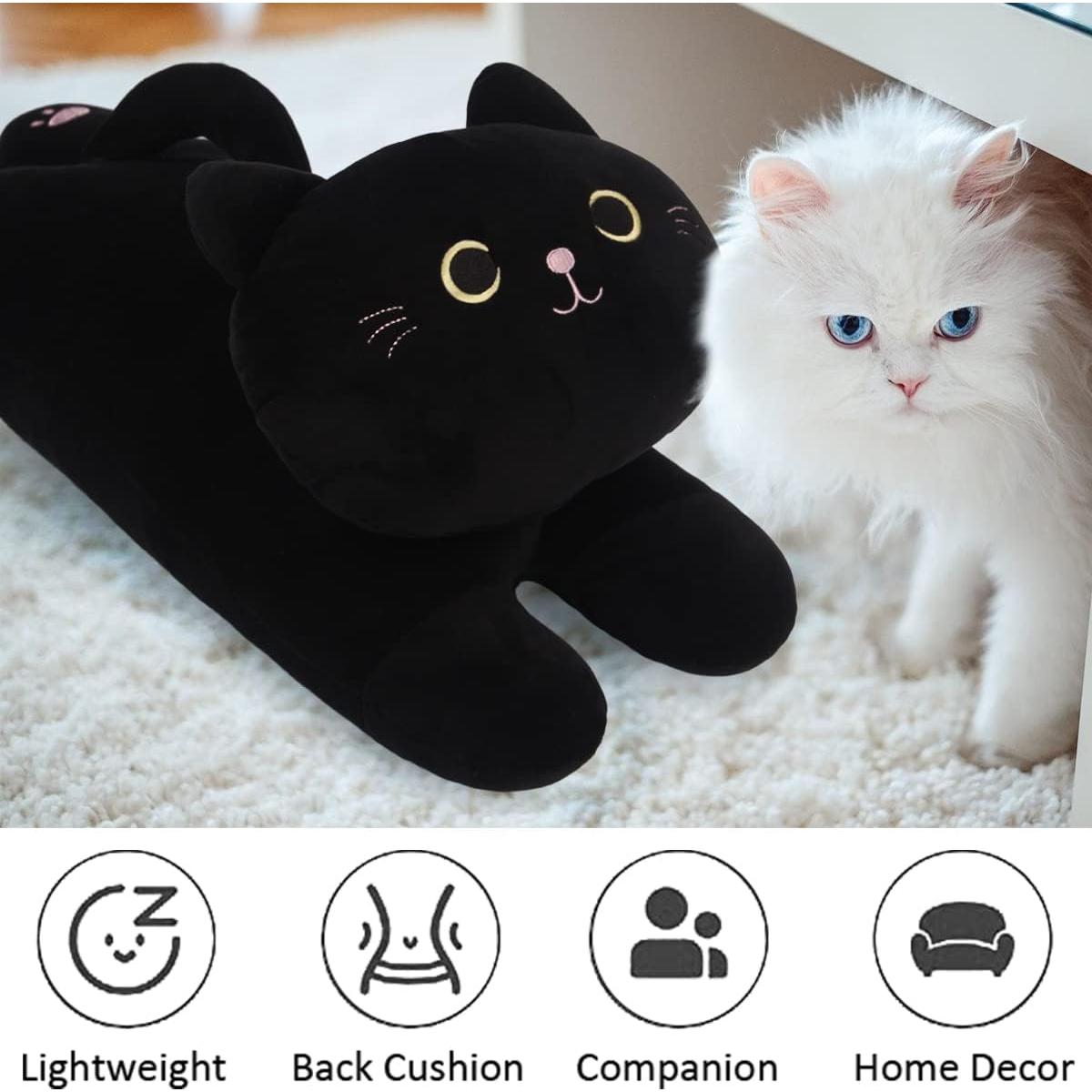 Almohada de Gato de Peluche ARELUX Negra 25.4x12.7 cm