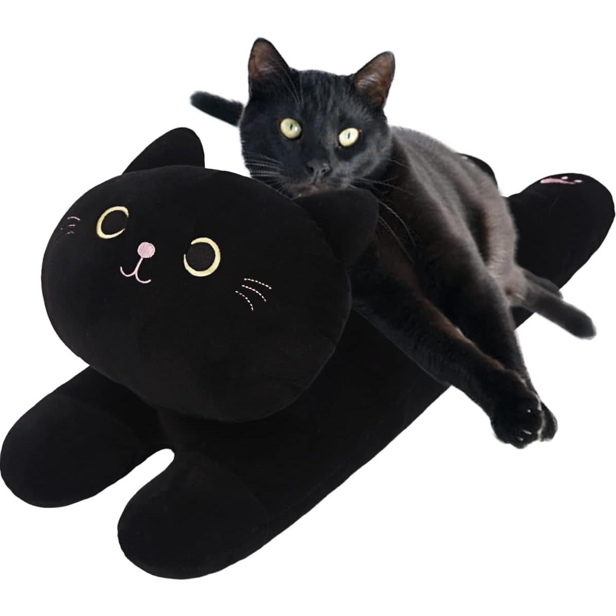 Almohada de Gato de Peluche ARELUX Negra 25.4x12.7 cm